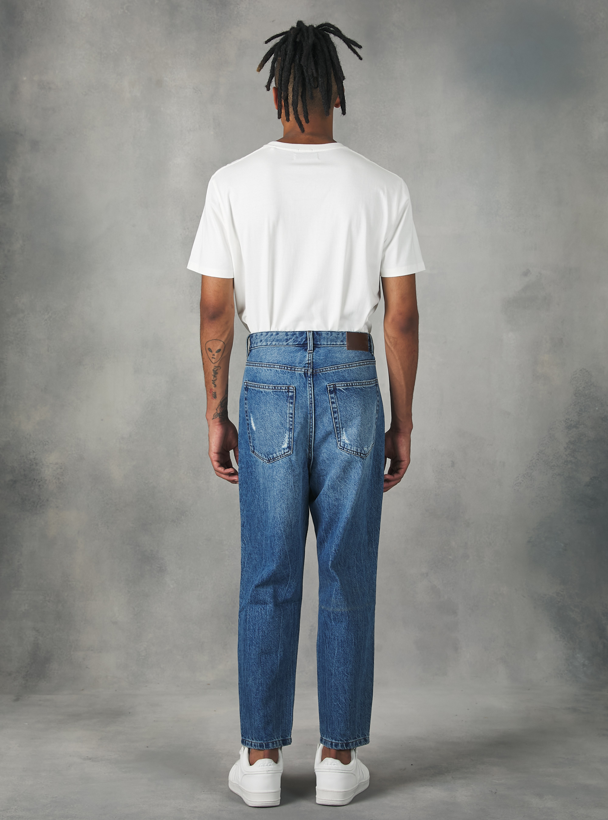 Loose-fit jeans with tears, D002 MEDIUM DARK BLUE