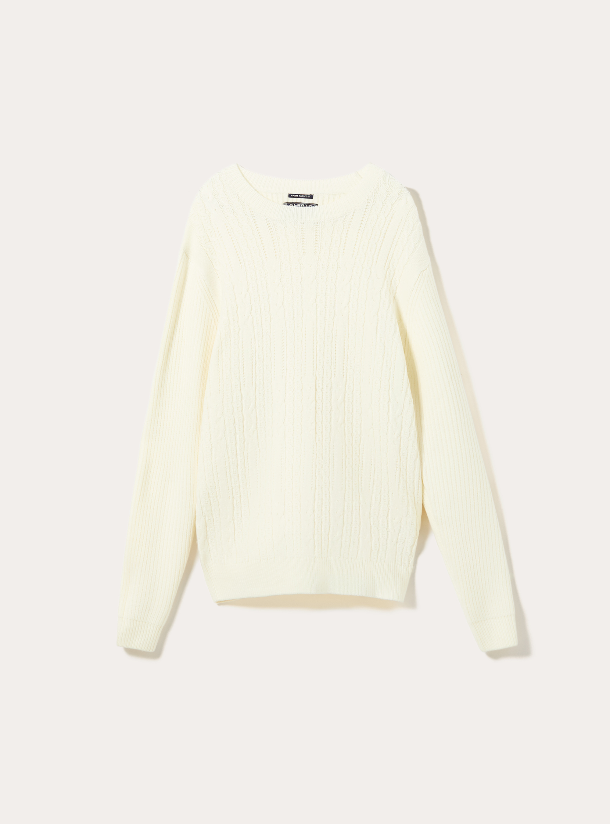 Maglione girocollo trecce, WH1 OFF WHITE