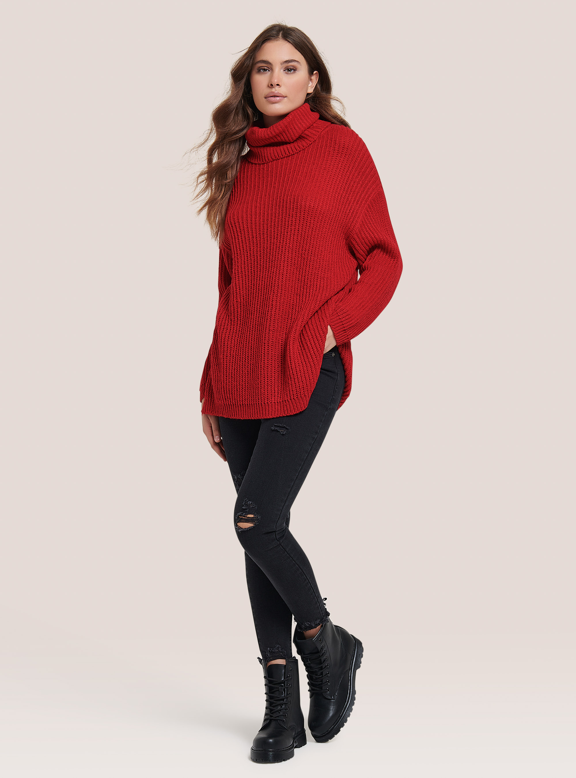 Rollkragenpullover in Übergröße, C4498 RED