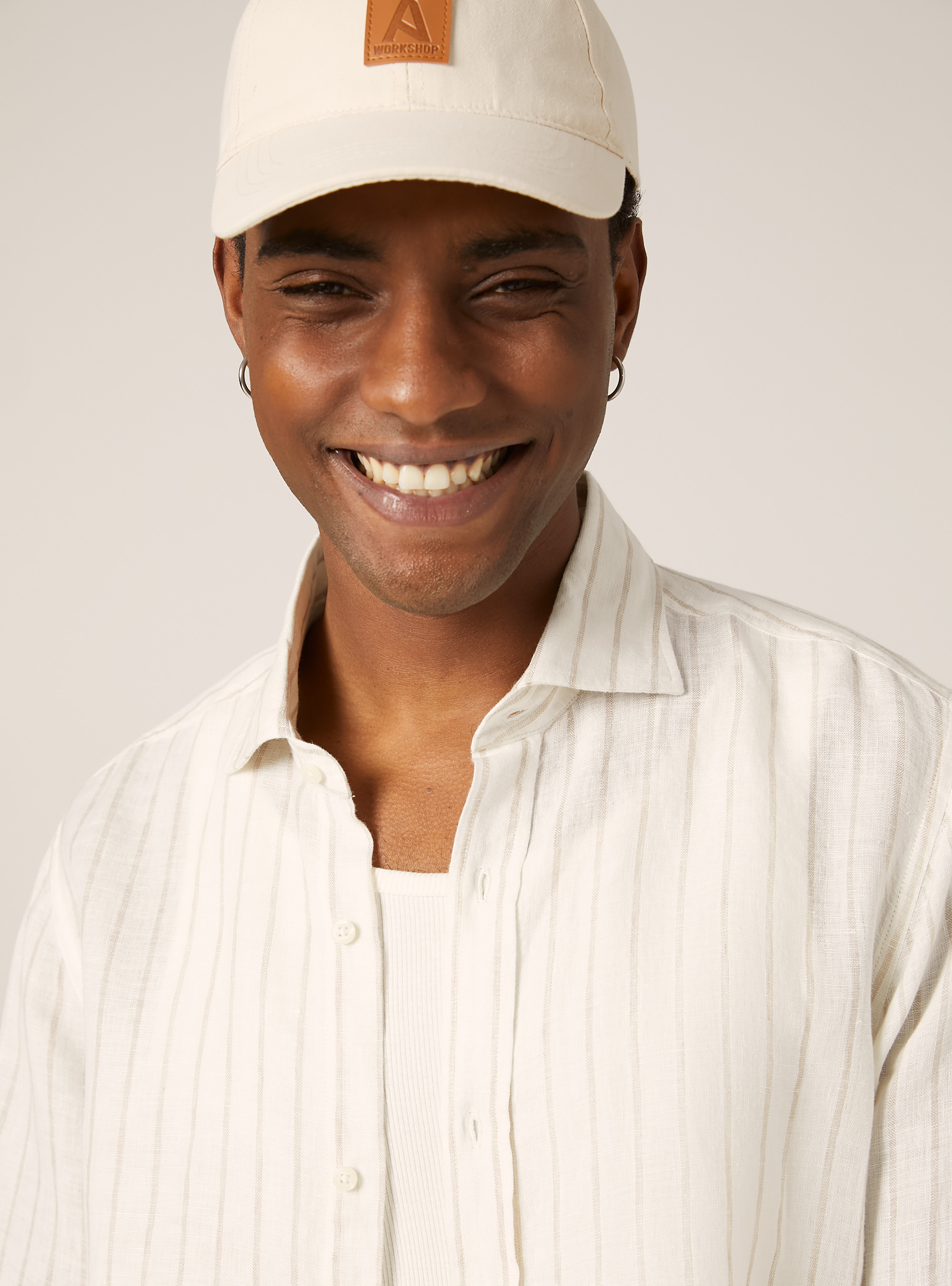 Camicia in lino rigata, WH2 WHITE