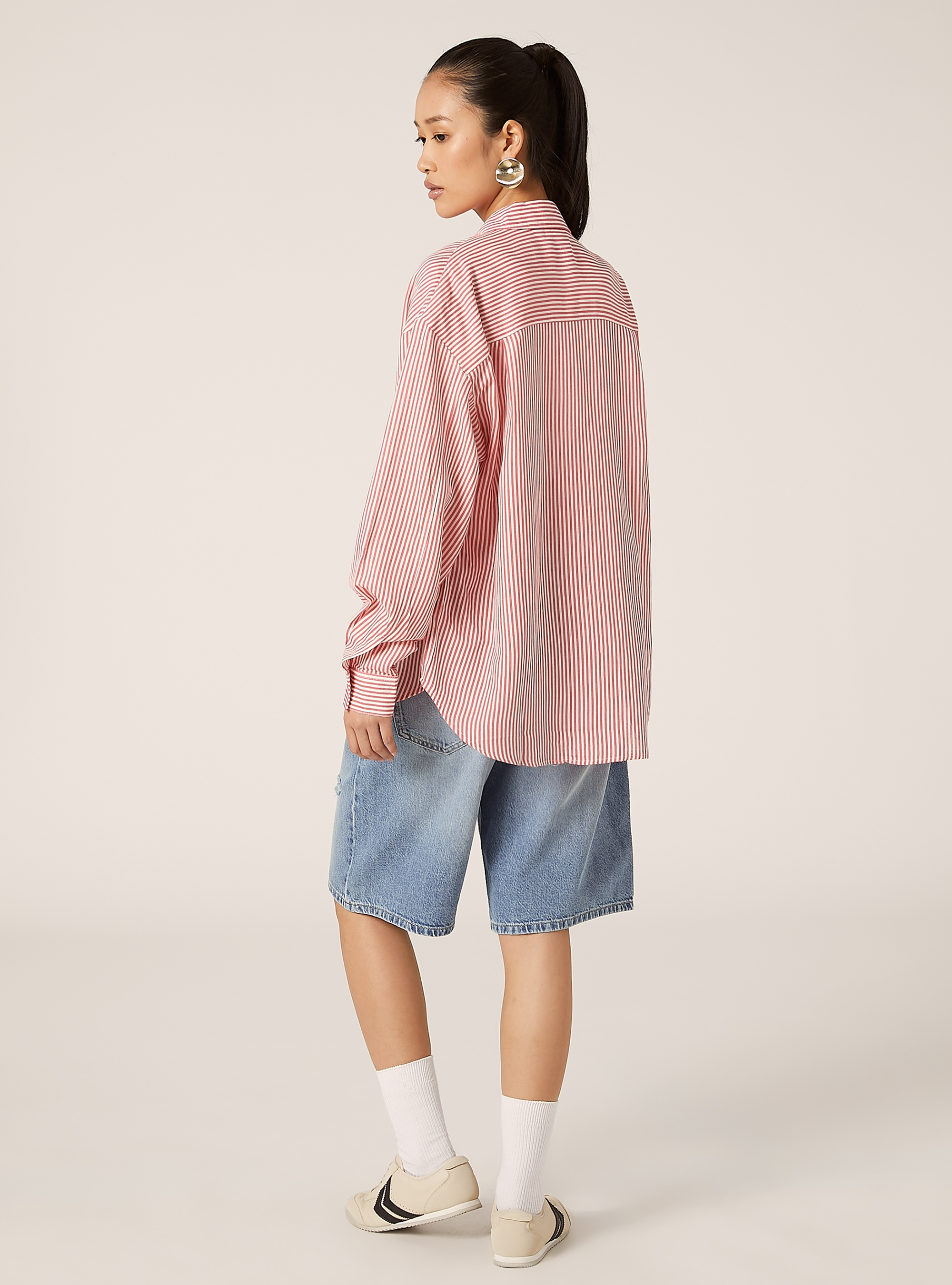 Linen blend striped shirt, RD2 RED MEDIUM