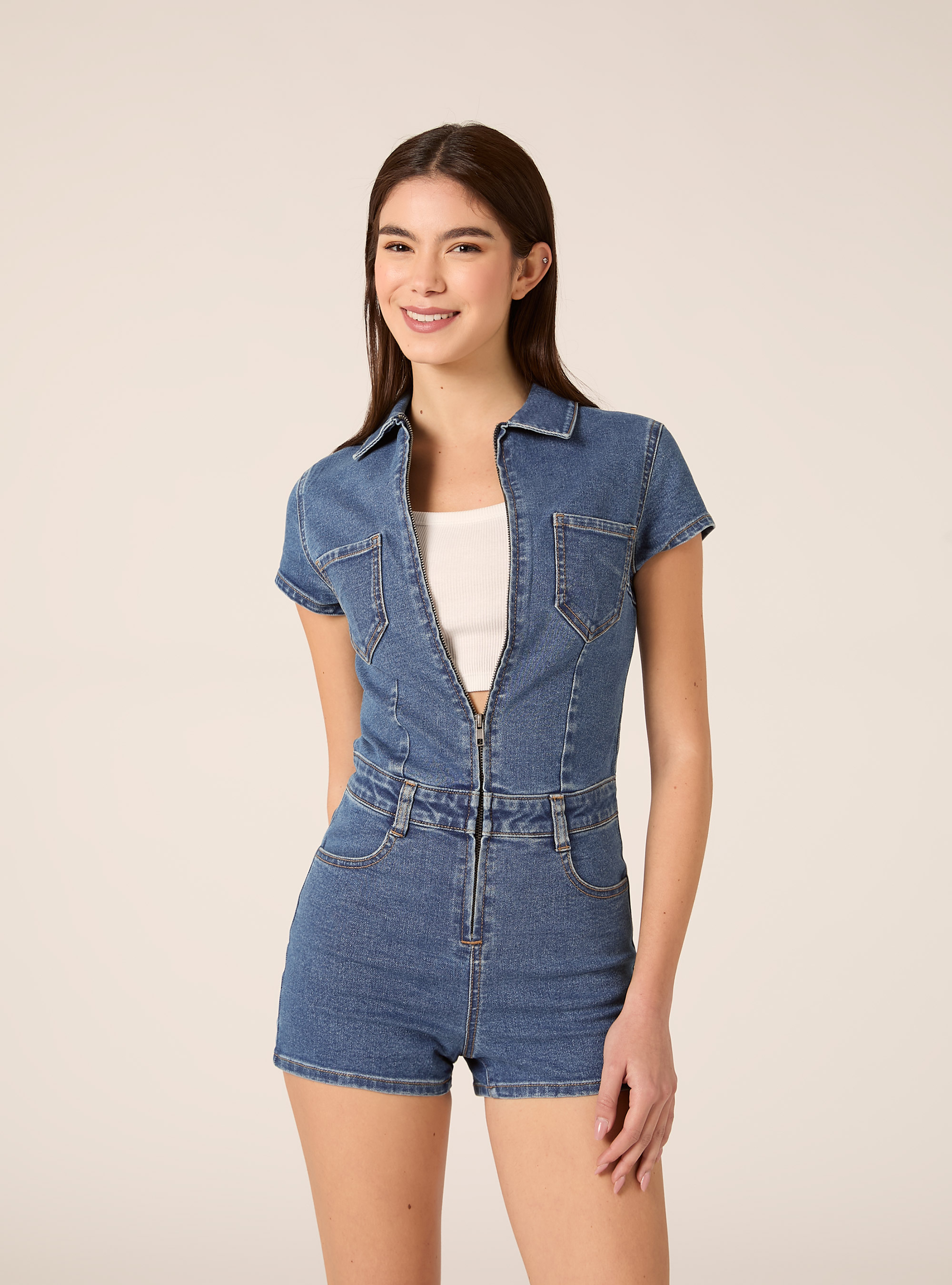 Mono corto de denim, D003 MEDIUM BLUE