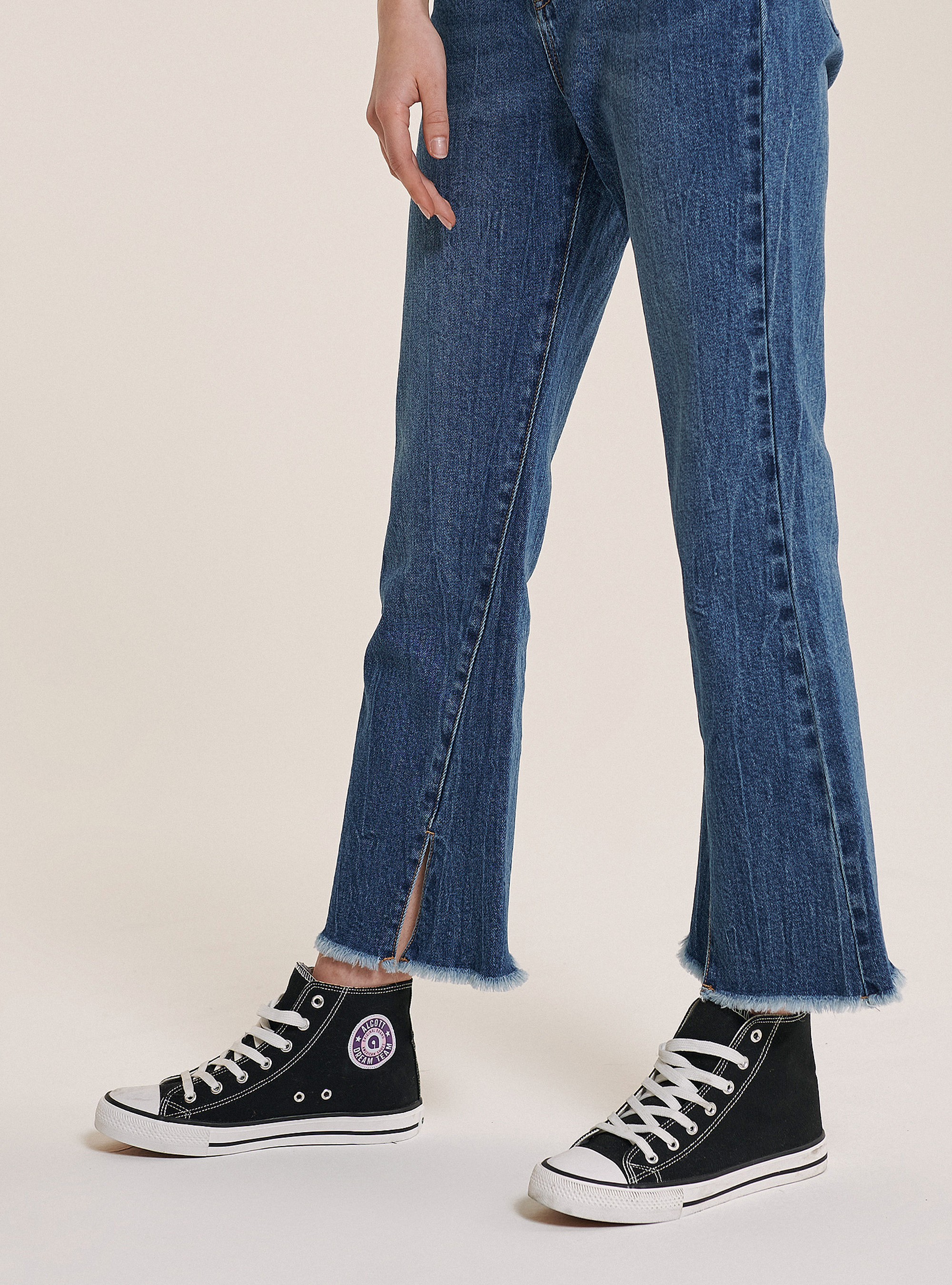 Canvas half-boot trainer with patches, BLACK