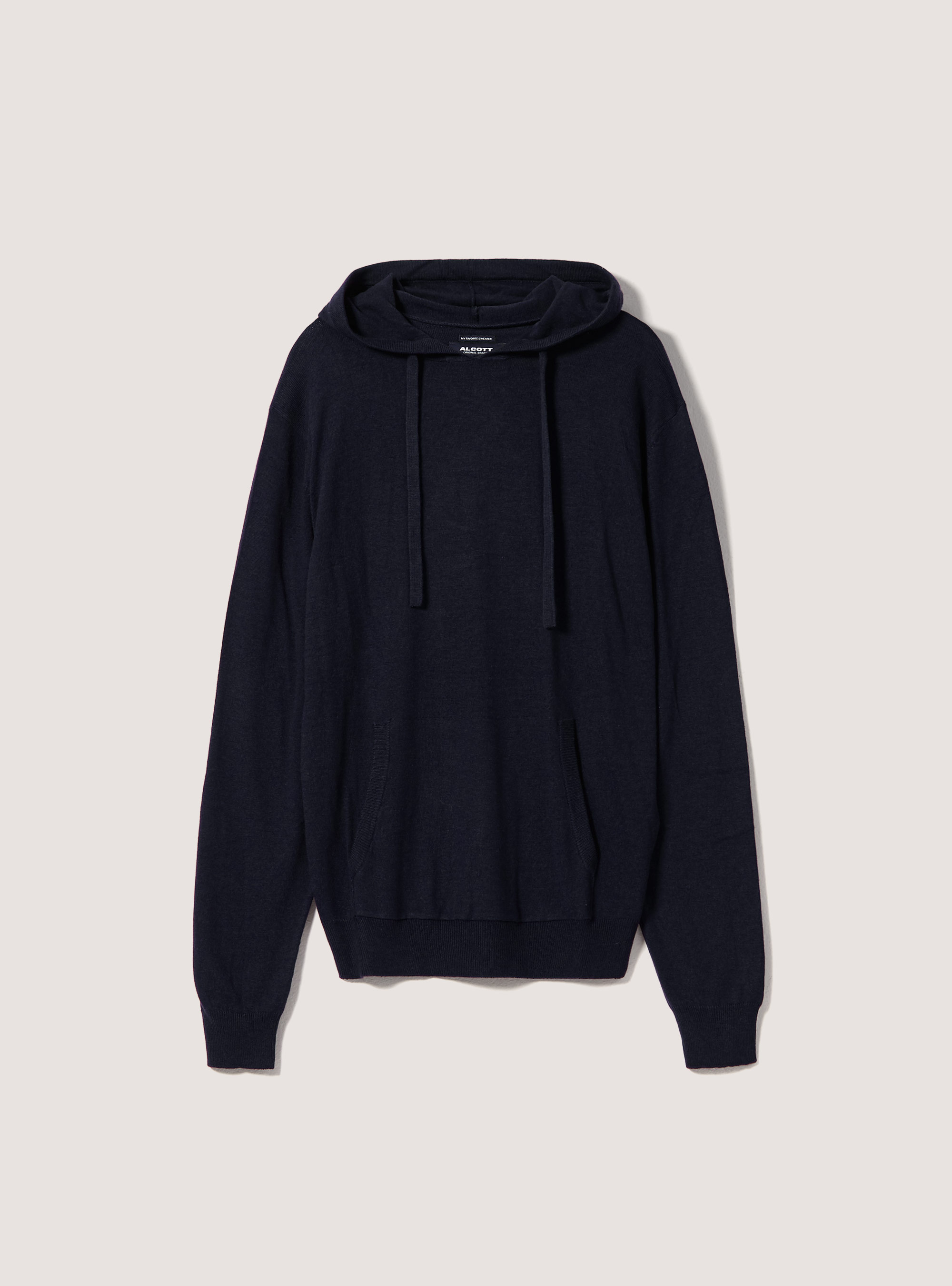 Pullover fine con cappuccio soft touch, NA1 NAVY DARK