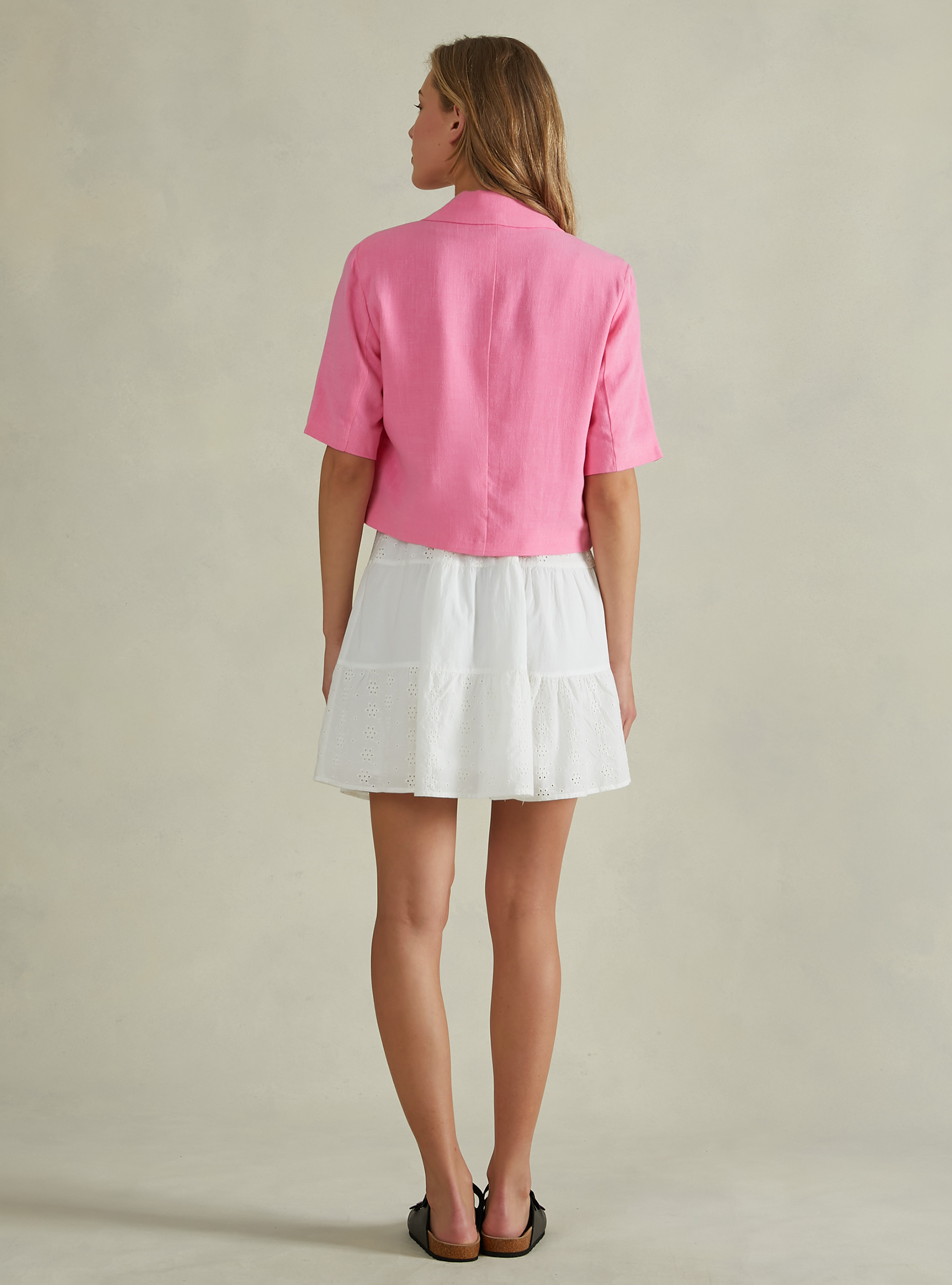 Linen blend cropped blazer, PK1 PINK DARK