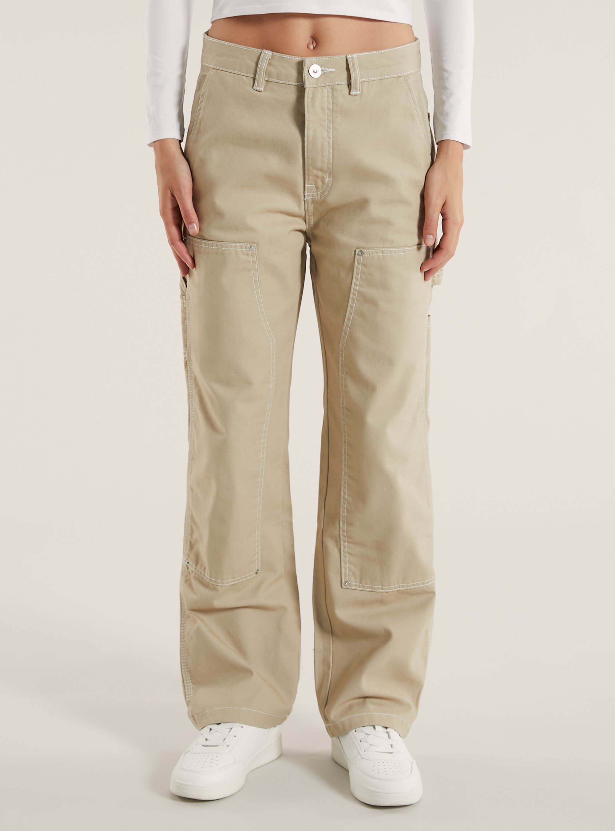 [RIBBONBIT] ☆ Carpenter Cotton Pants / Beige Carpenter Cotton Pants - Beige - RIBBONBIT
