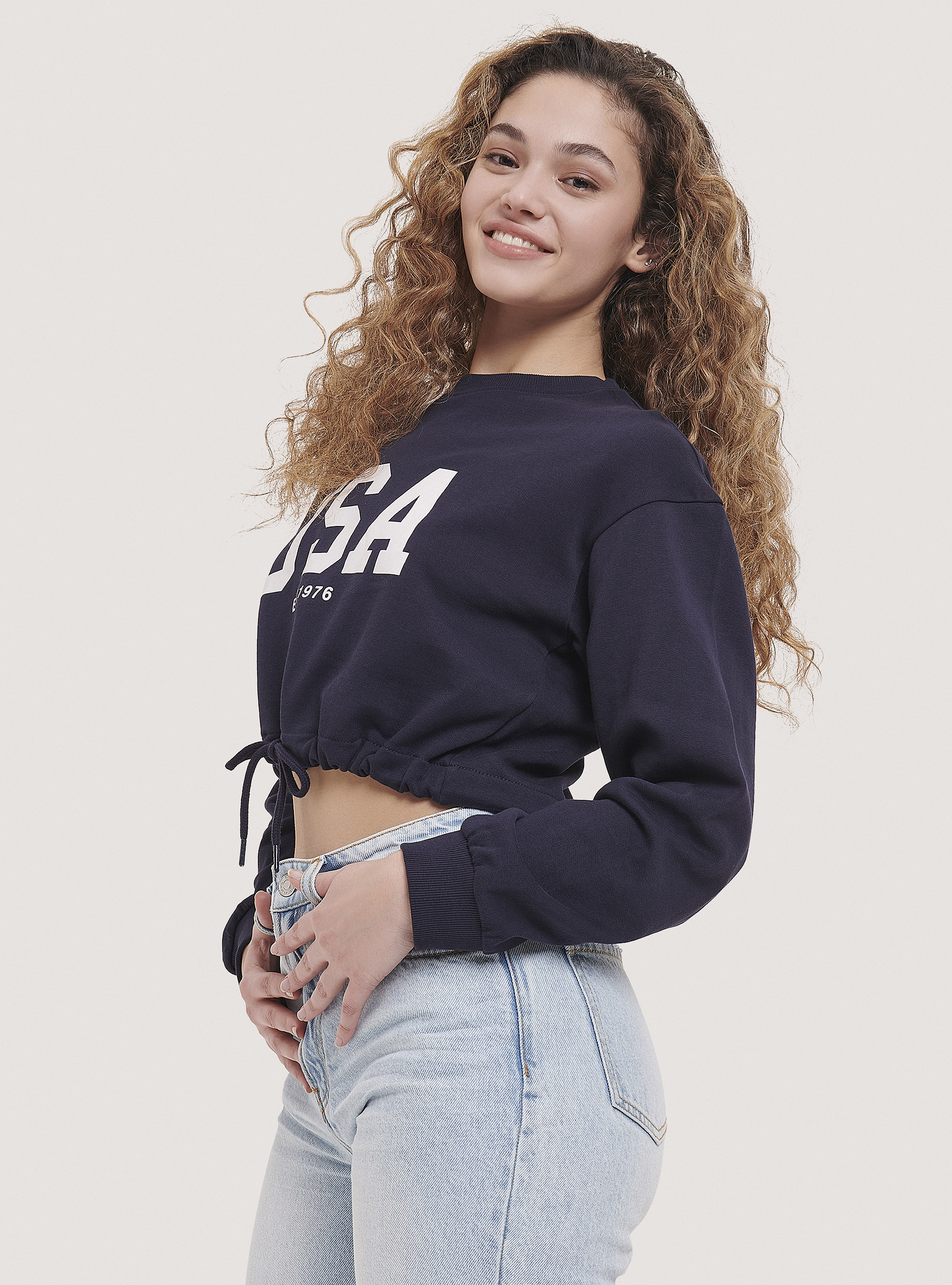 Sudadera con estampado y cordones, C2306 BLU