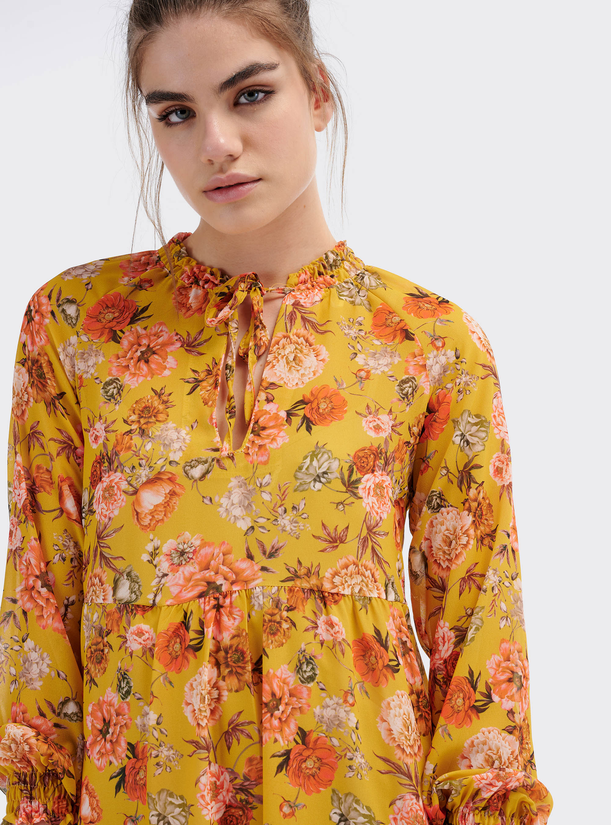 Mini floral dress  with long sleeves, YELLOW