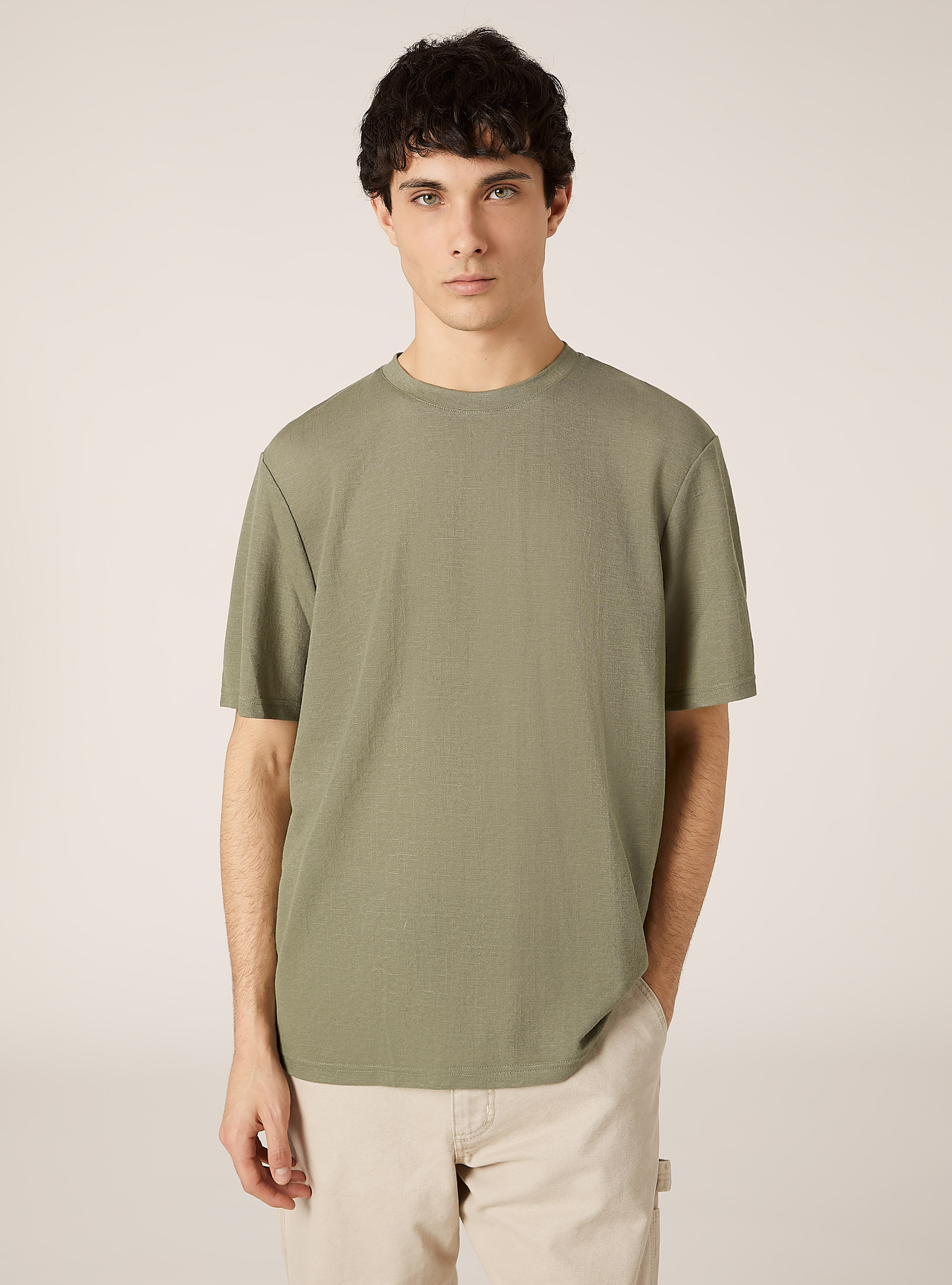 Boxy fit T-shirt with texture, KY2 KAKY MEDIUM