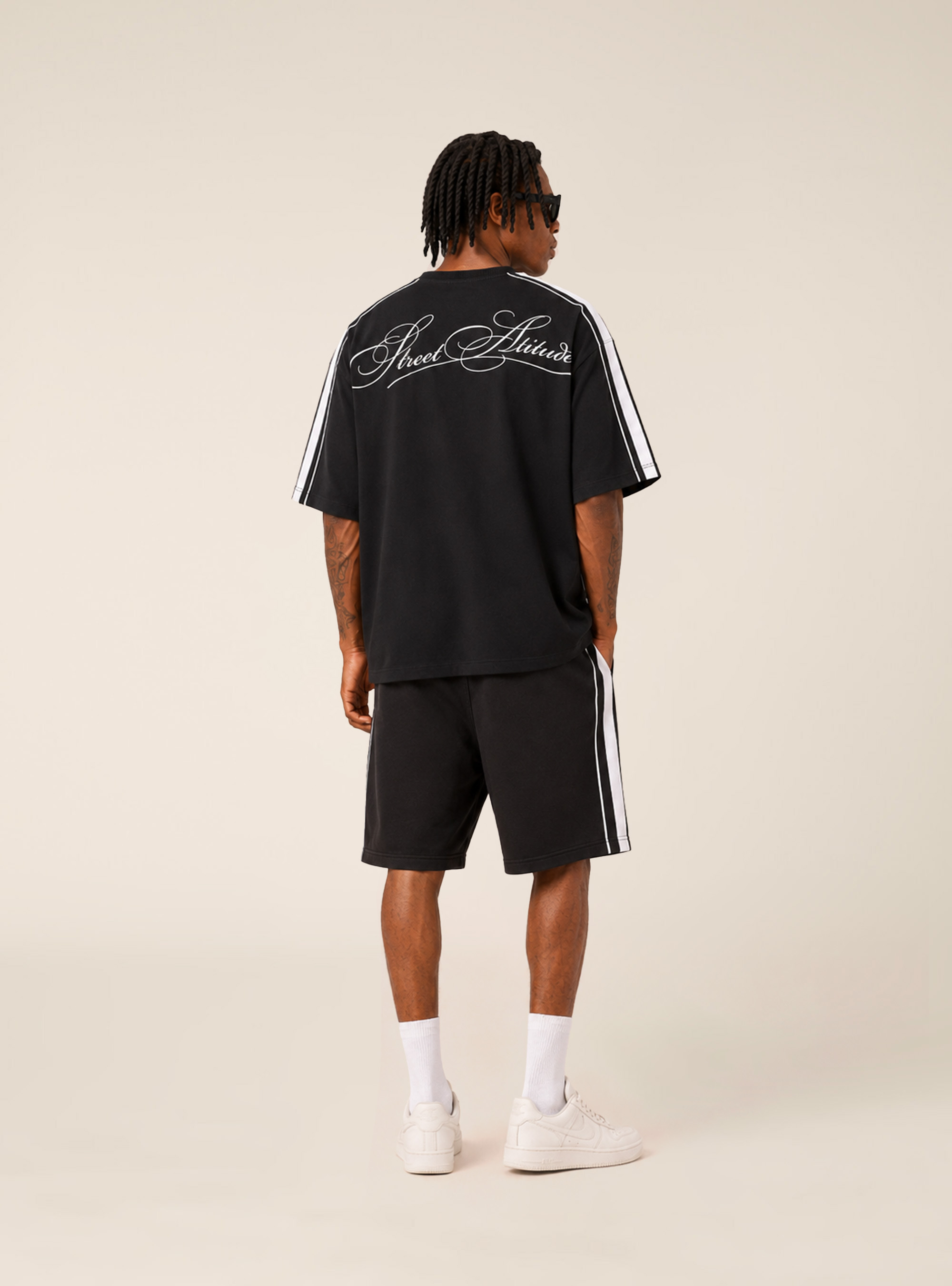 Urban Bermuda Shorts with Side Stripes, BK1 BLACK