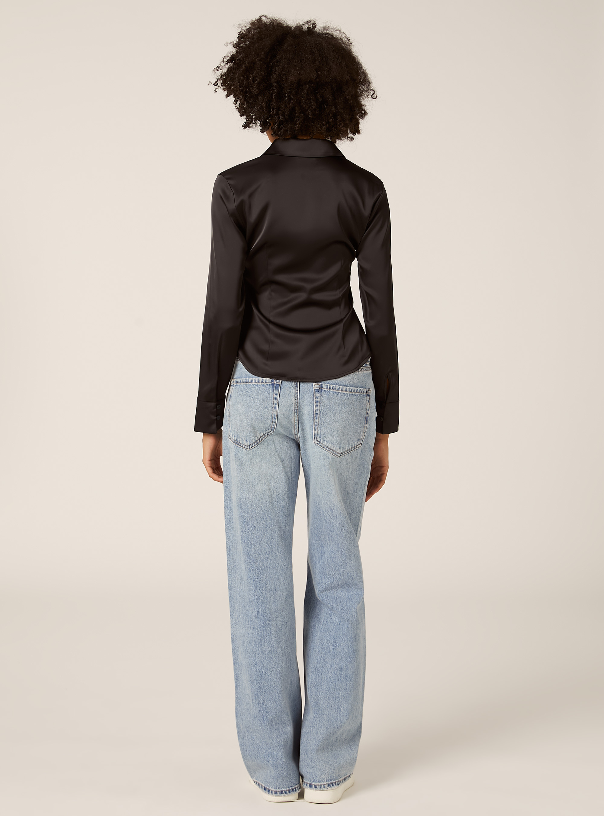 Camicia fitted satinata, BK1 BLACK