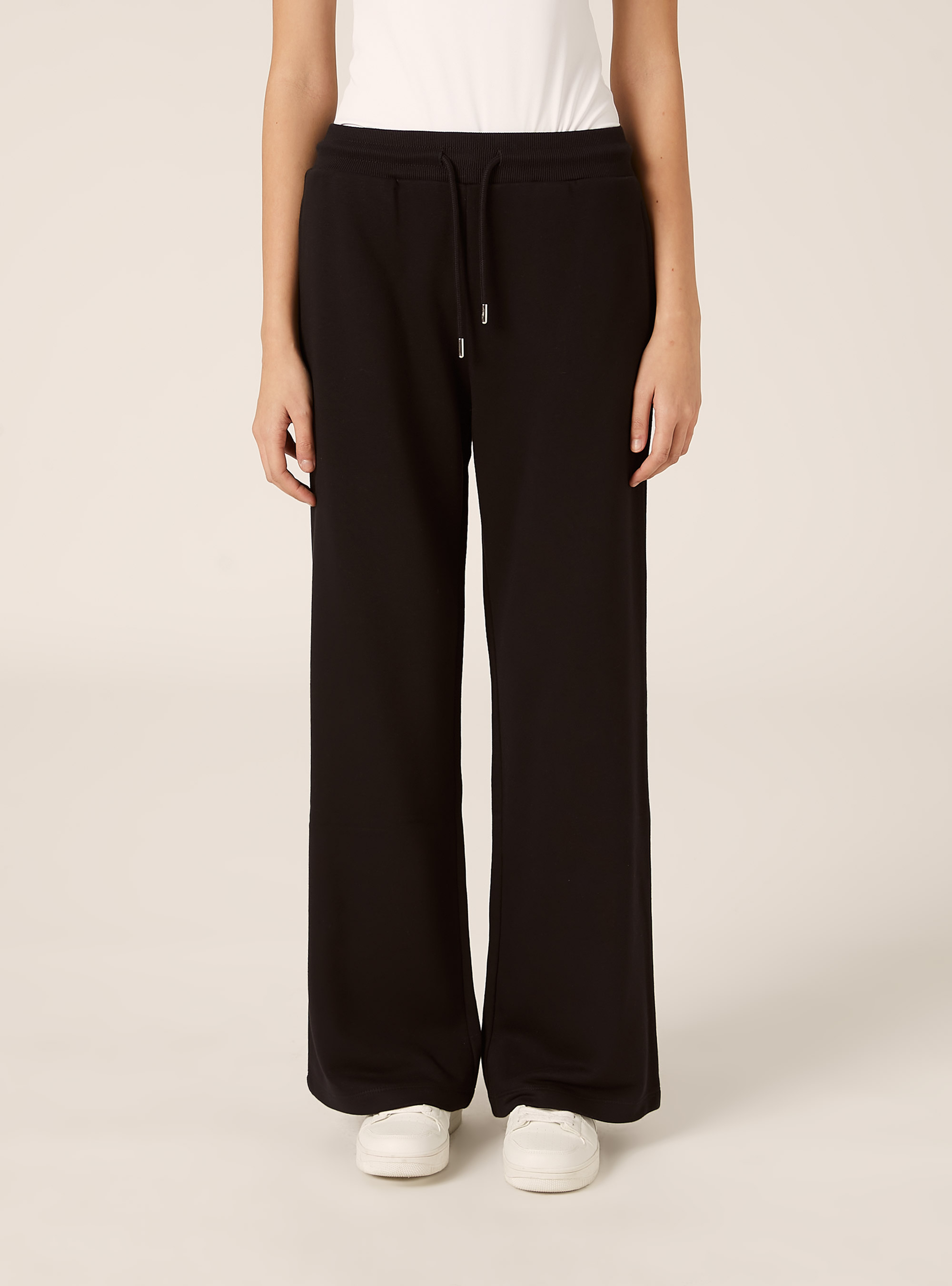 Wide-leg jogger pants in fleece, BK1 BLACK
