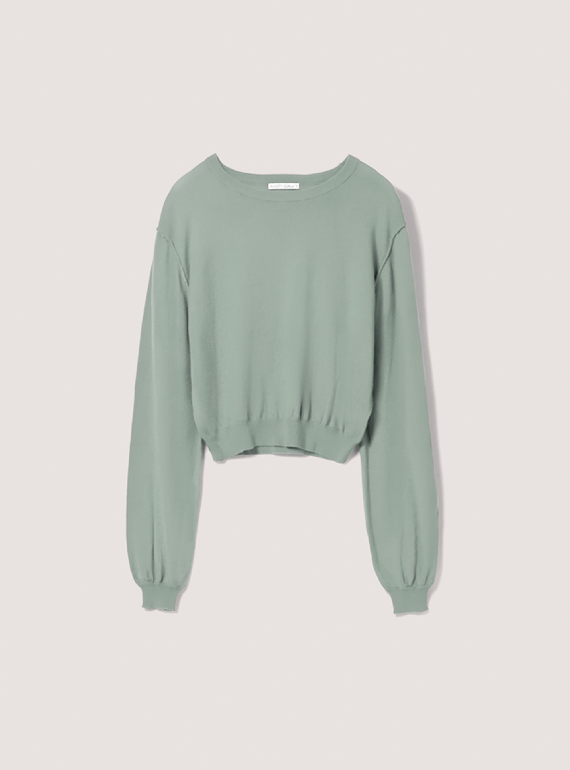 Cropped pullover with puff sleeves, C6585 GREEN