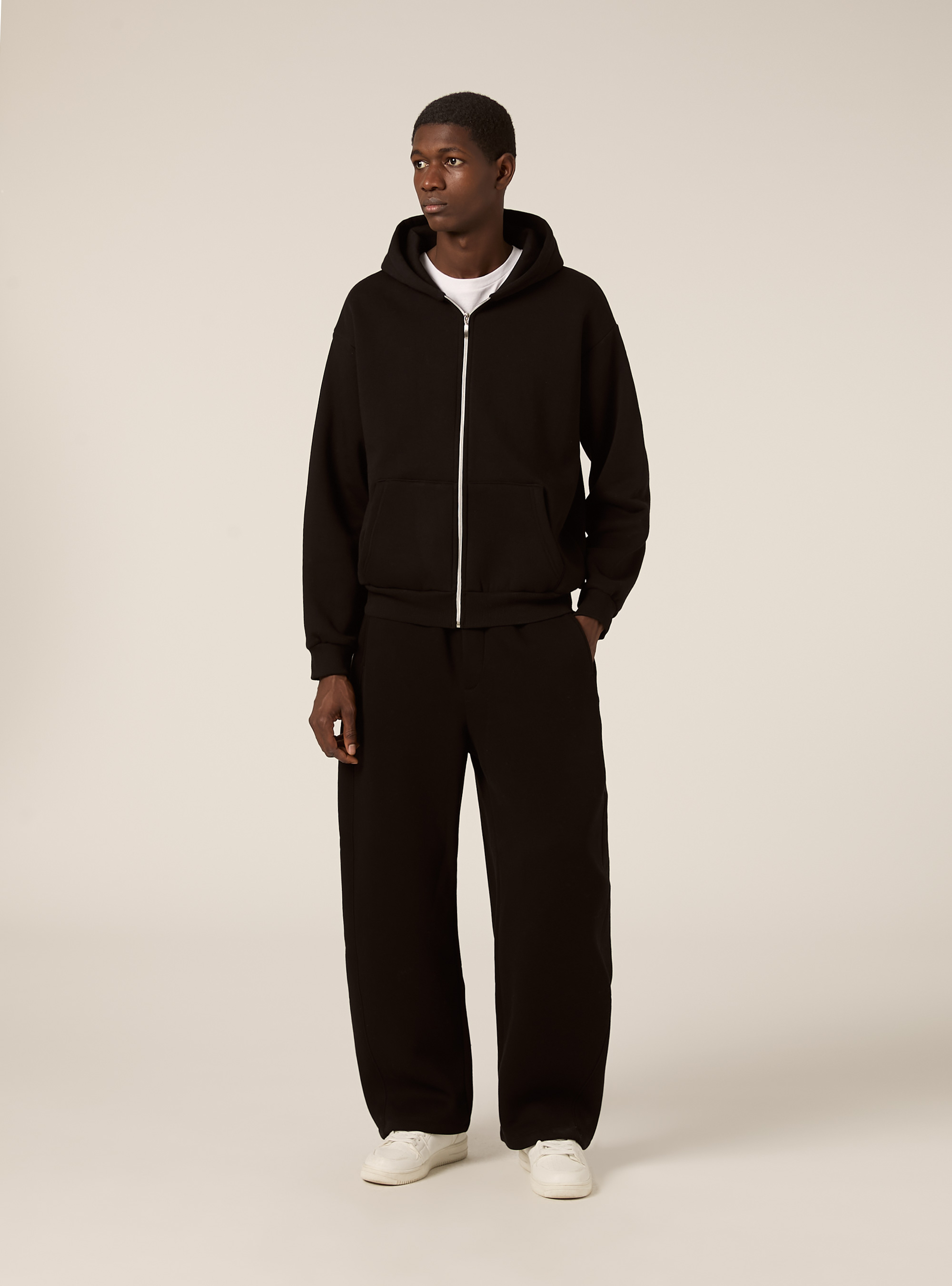 Boxy fit zip-up hoodie, BK1 BLACK