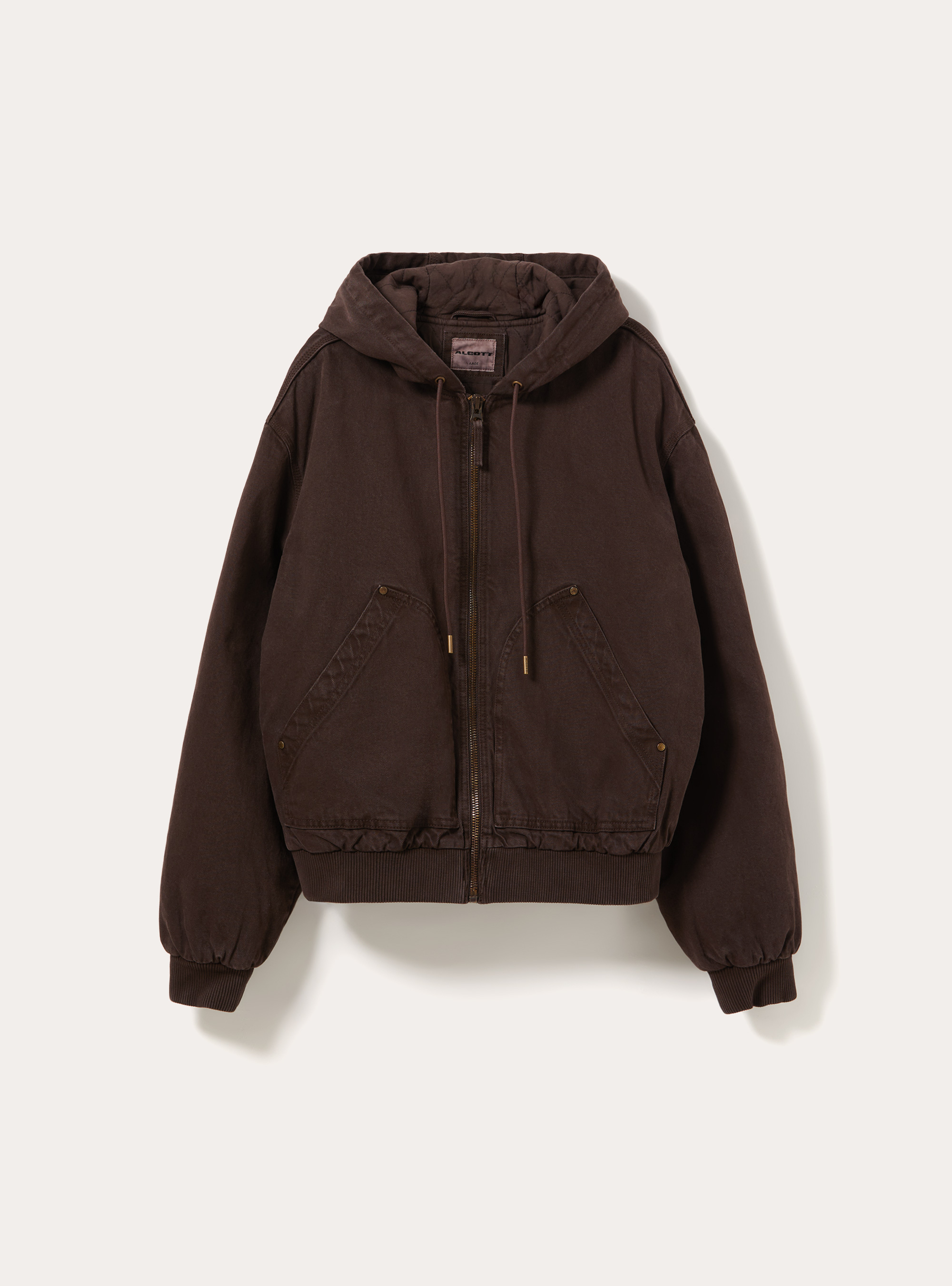 Giacca imbottita con cappuccio in canvas, BR1 BROWN DARK
