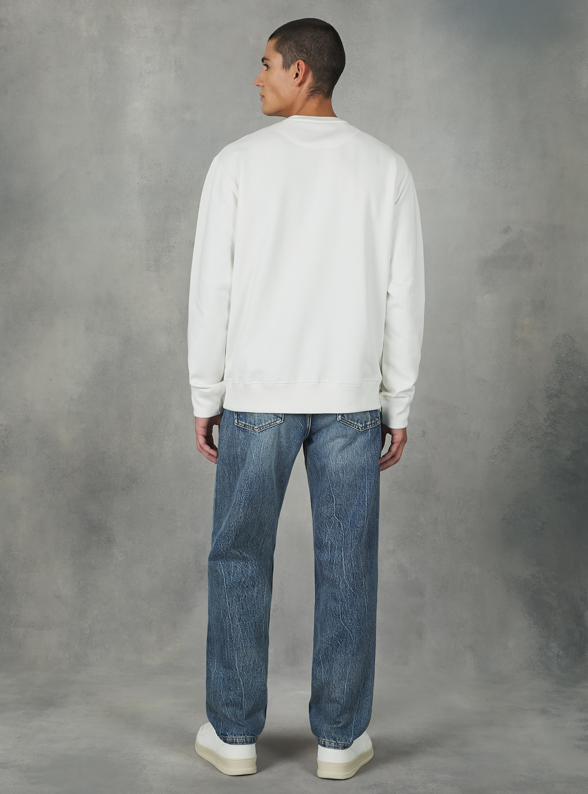 Crew-neck sweatshirt with college print, WH2 WHITE