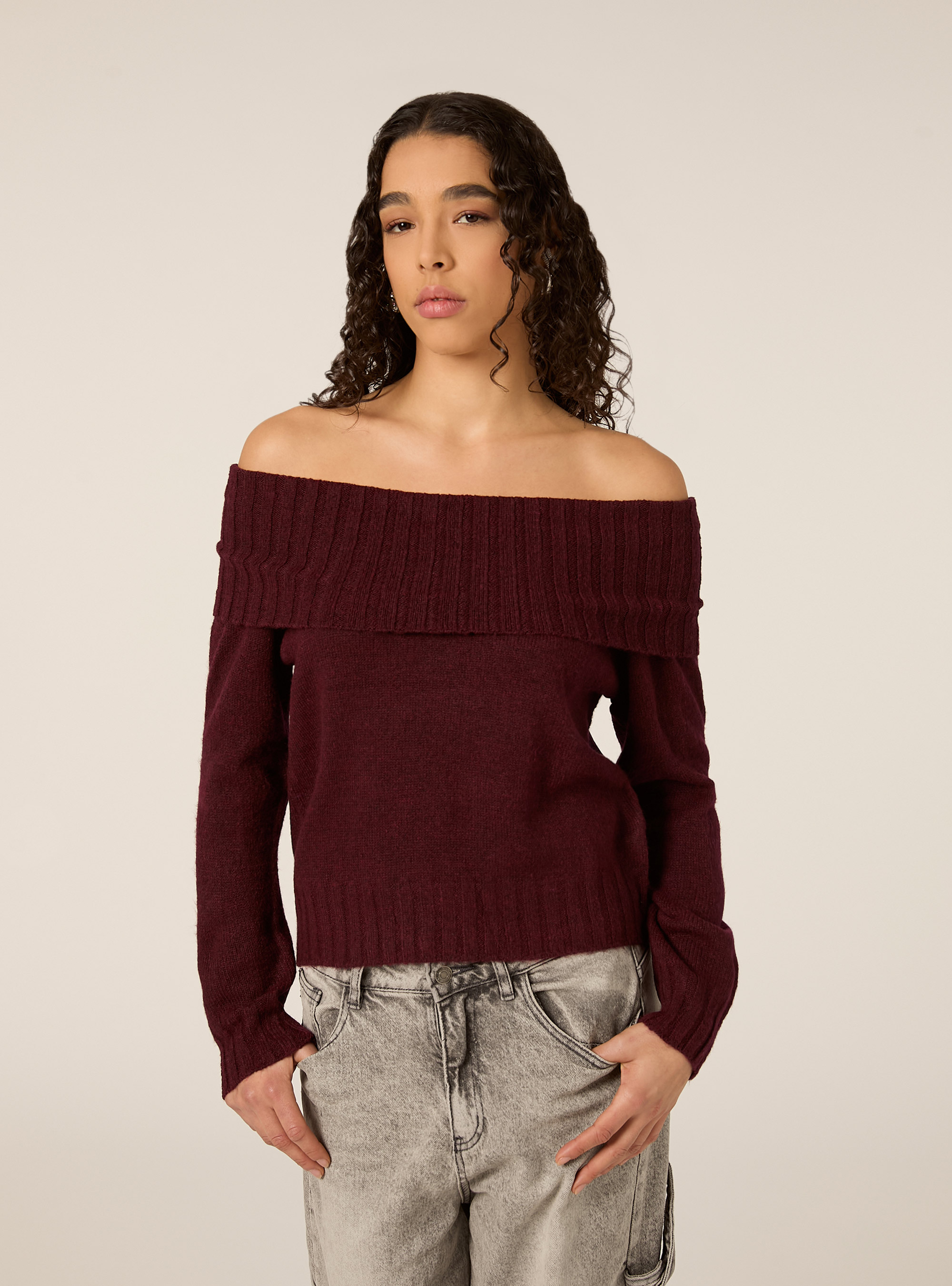 Maglia con spalle scoperte bardot, BO2 BORDEAUX MEDIUM