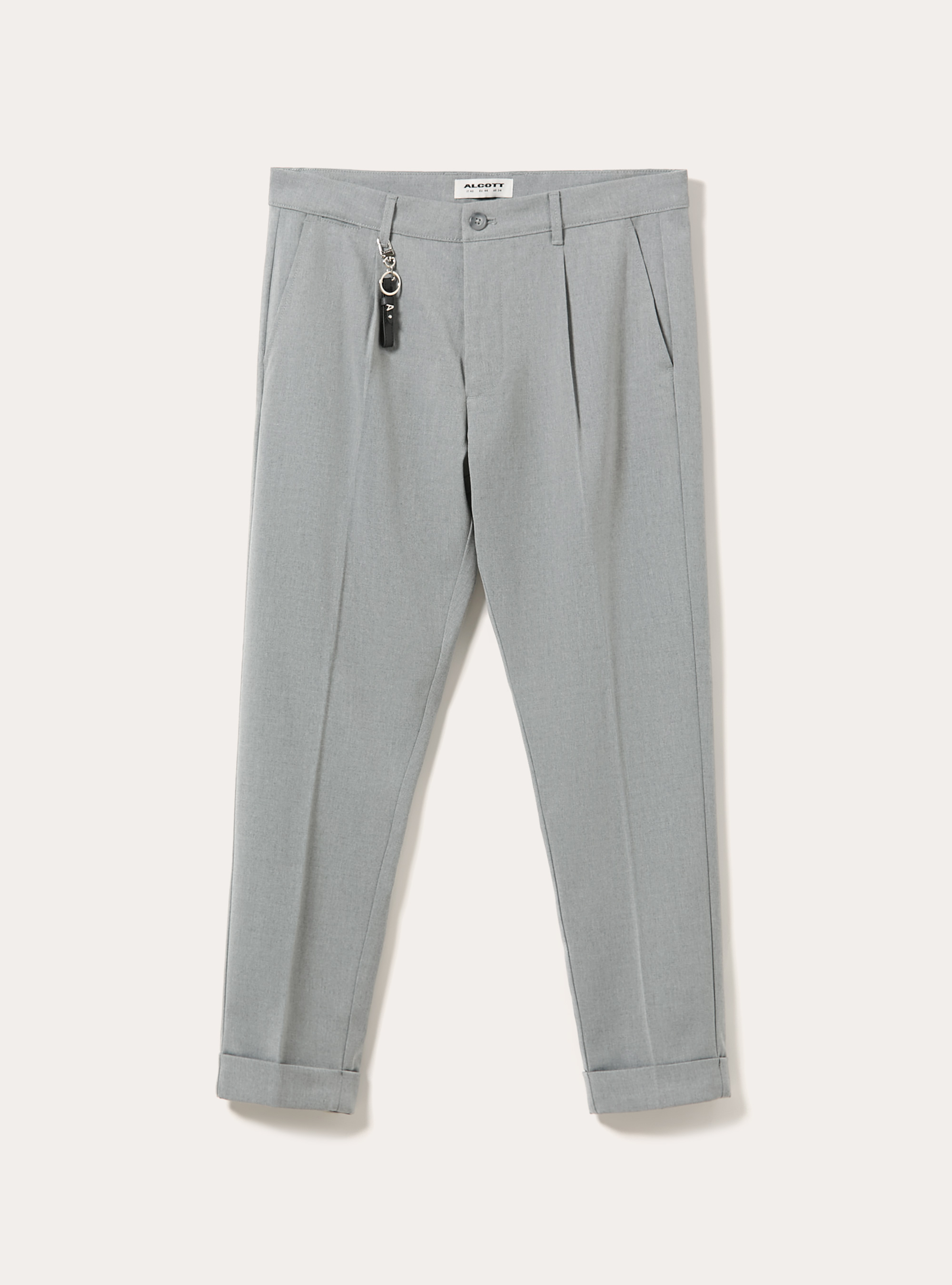 Stoffhose mit bundfalten und anhanger detail, MGY3 GREY MEL LIGHT