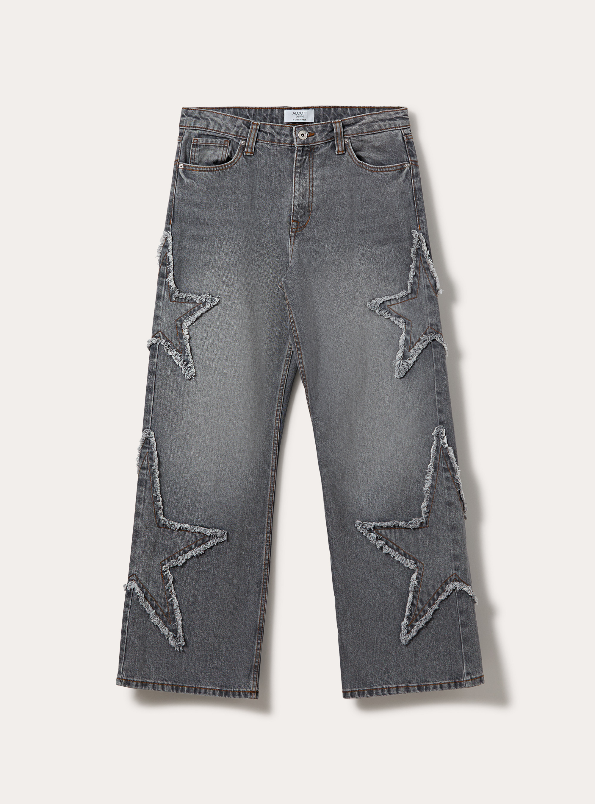 Vaqueros baggy con parches de estrella deshilachados, D00G GREY