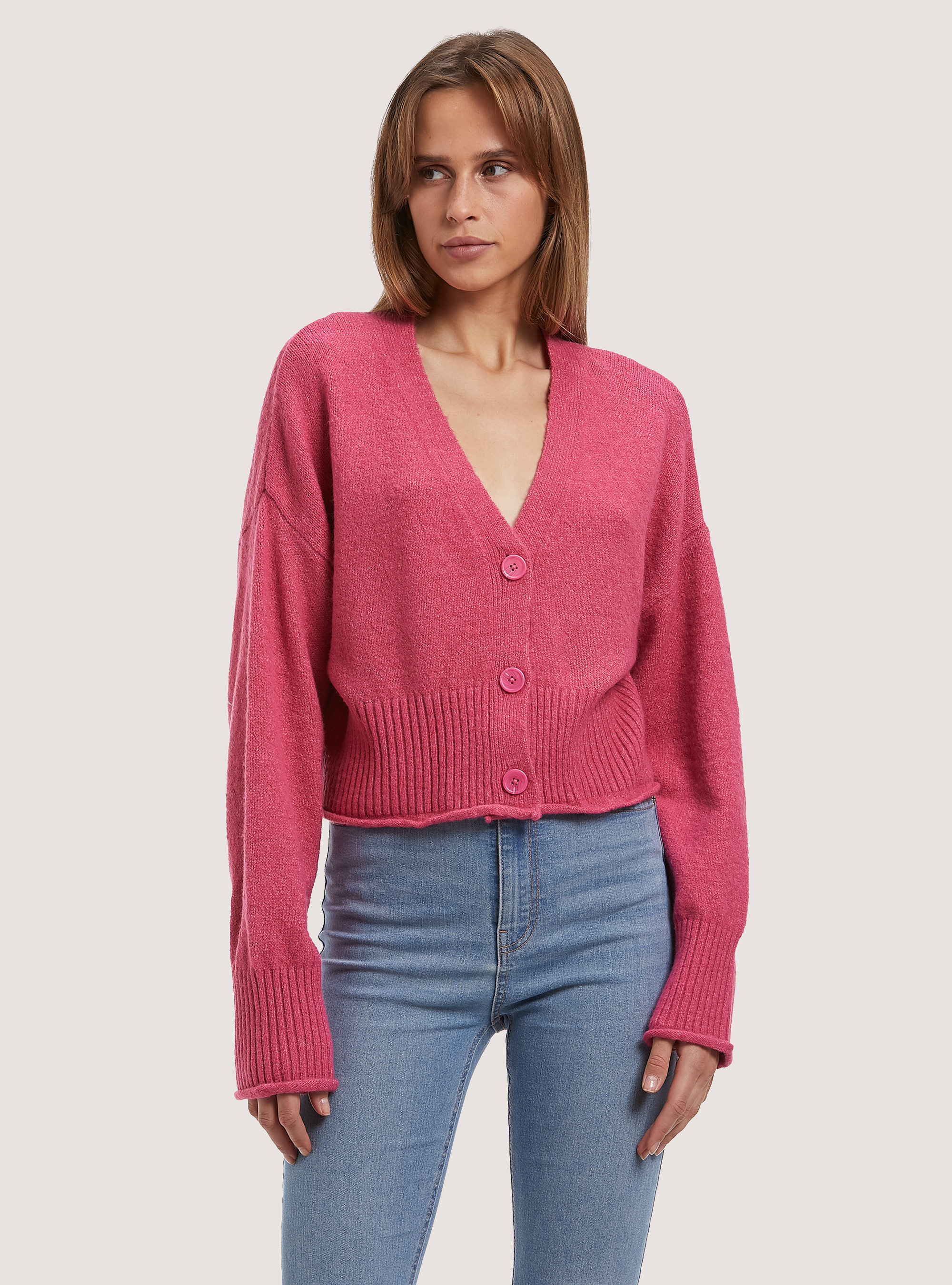 Cardigan Donna Grace Karin Con Scollo Rotondo, Maniche 3/4, Bottoni Dorati, In Morbida Viscosa Elasticizzata, Primavera Autunno