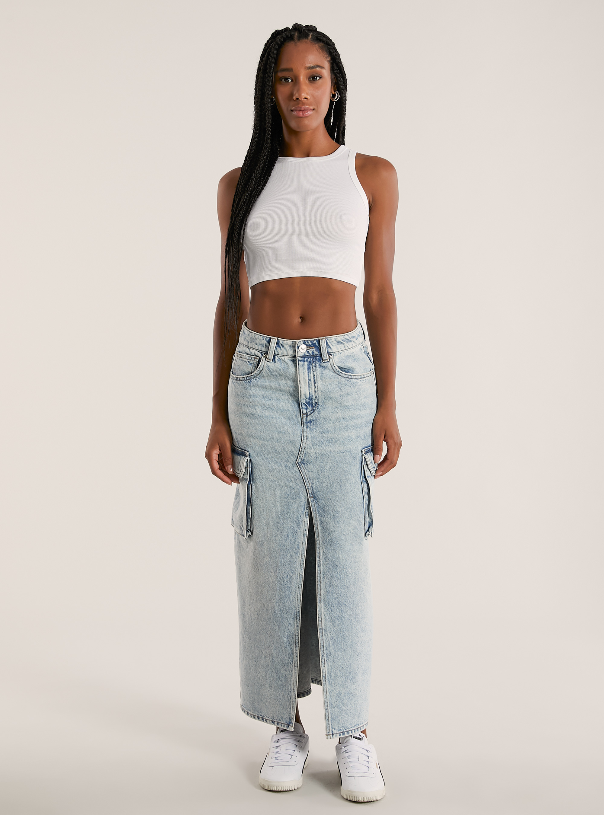 Cargo longuette skirt, D006 AZURE