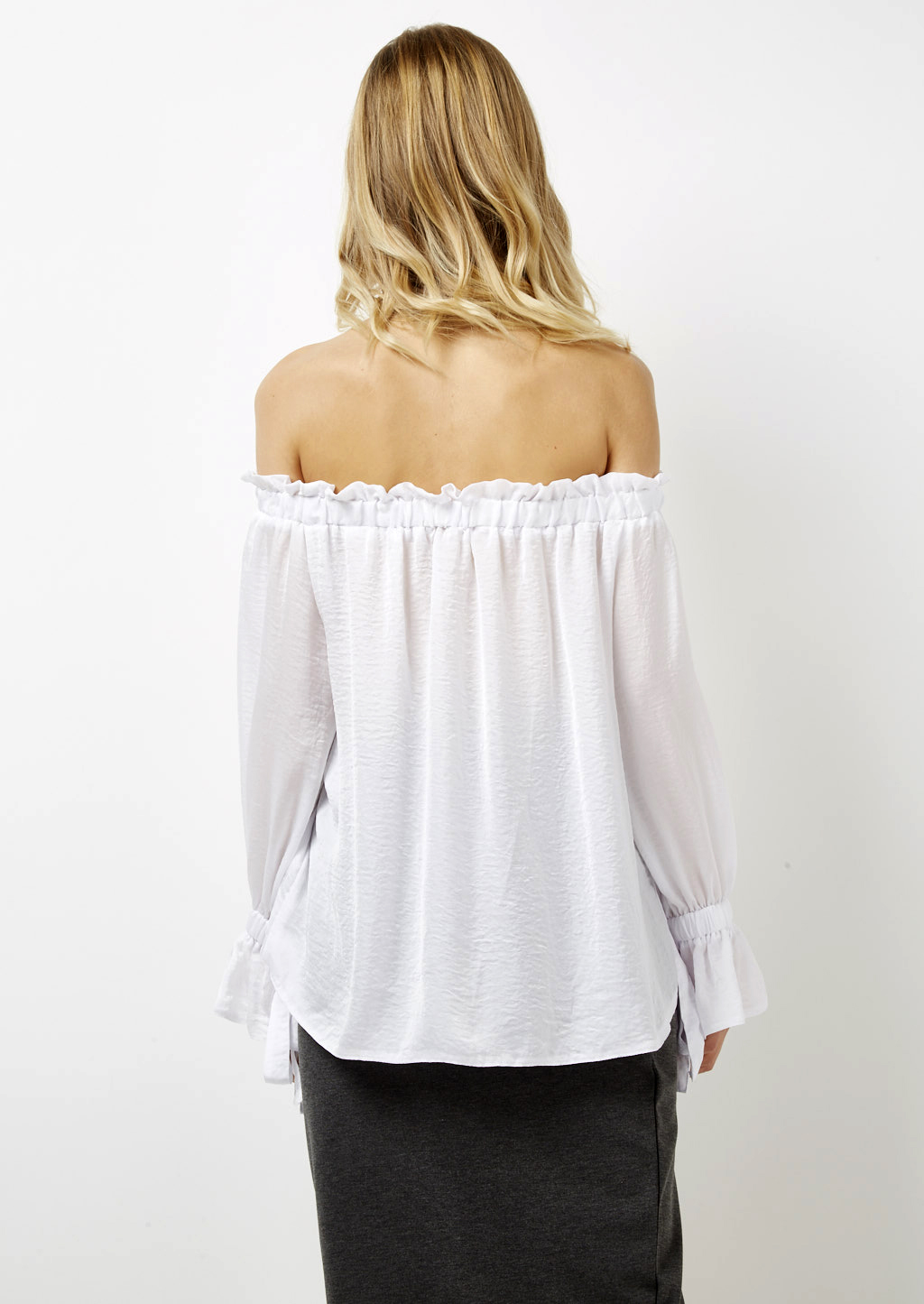 Blusa con scollo bardot, BLANCO