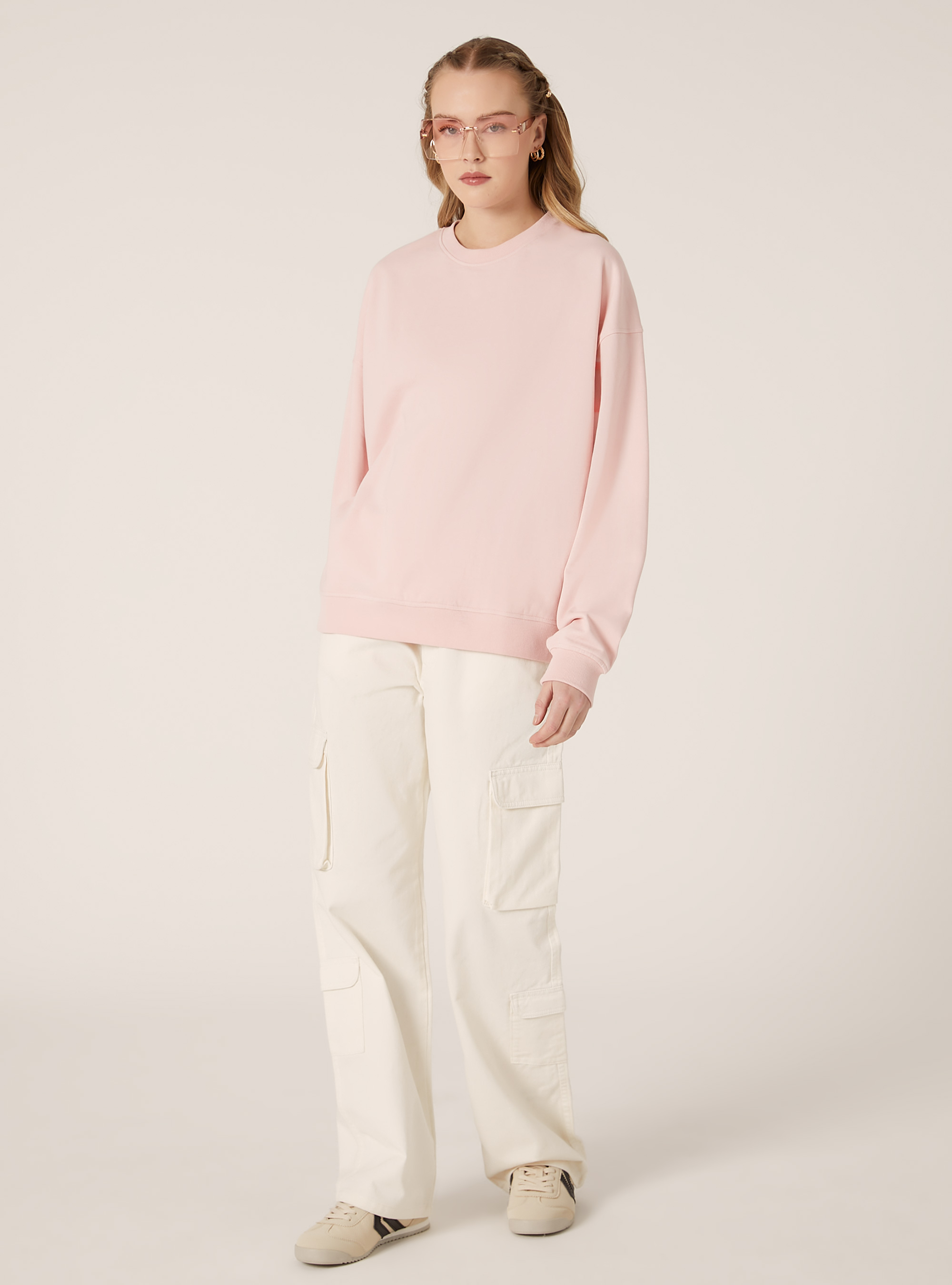 Sweat à col ras du cou en coton uni, PK2 PINK MEDIUM