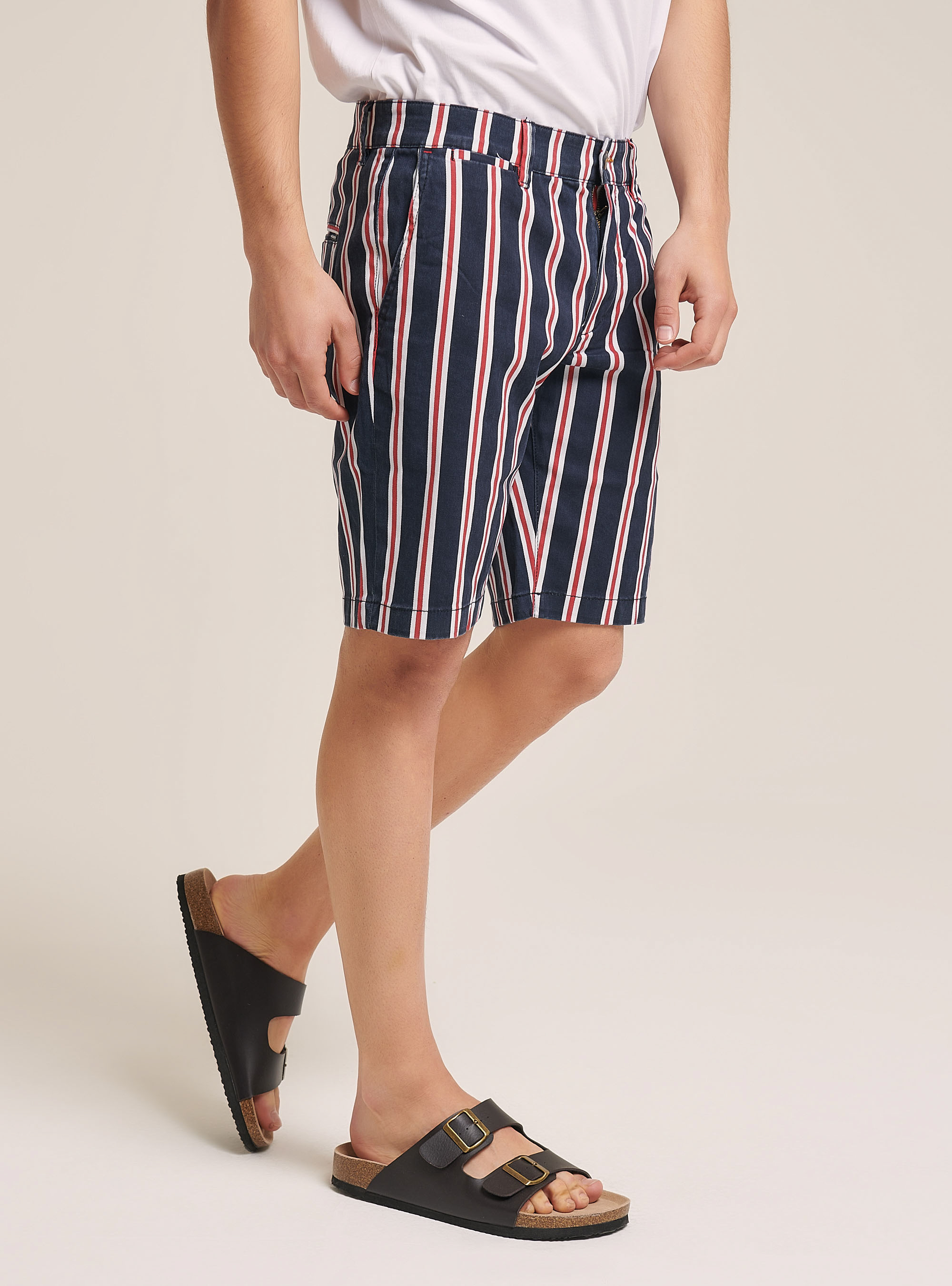 Bermudas stretch de sarga a rayas, C0239 BLUE