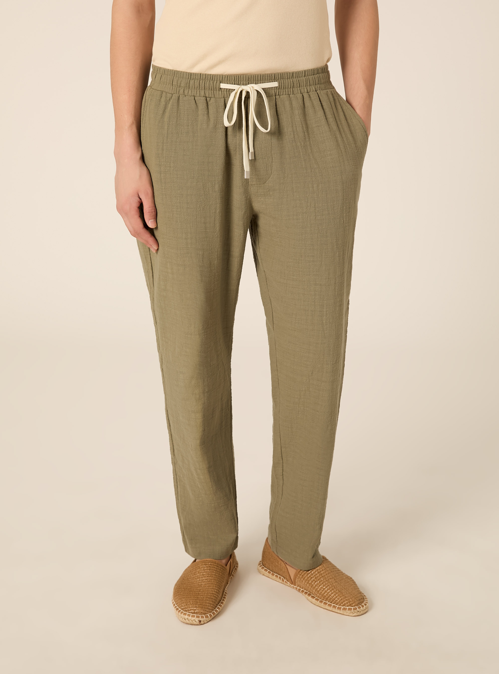 Pantaloni in cotone con laccio in vita, KY2 KAKY MEDIUM