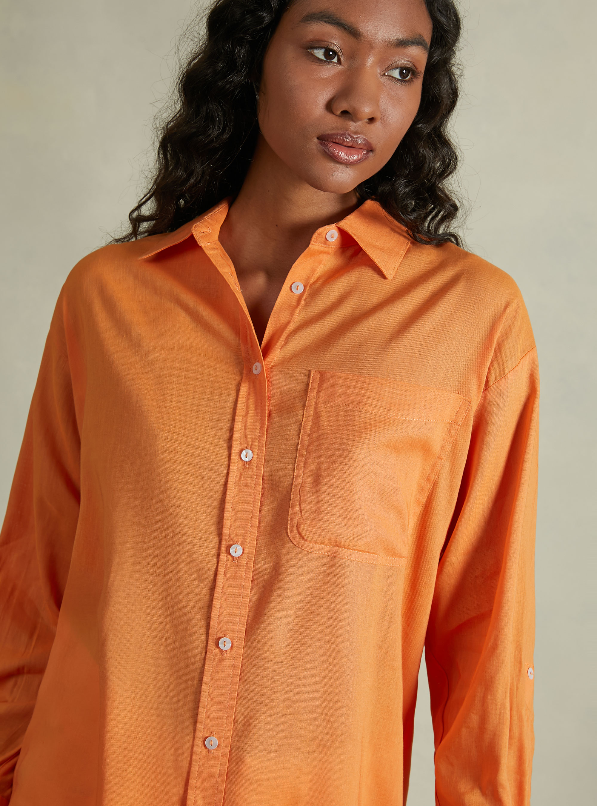 Linen blend shirt with breast pocket, OR3 ORANGE LIGHT