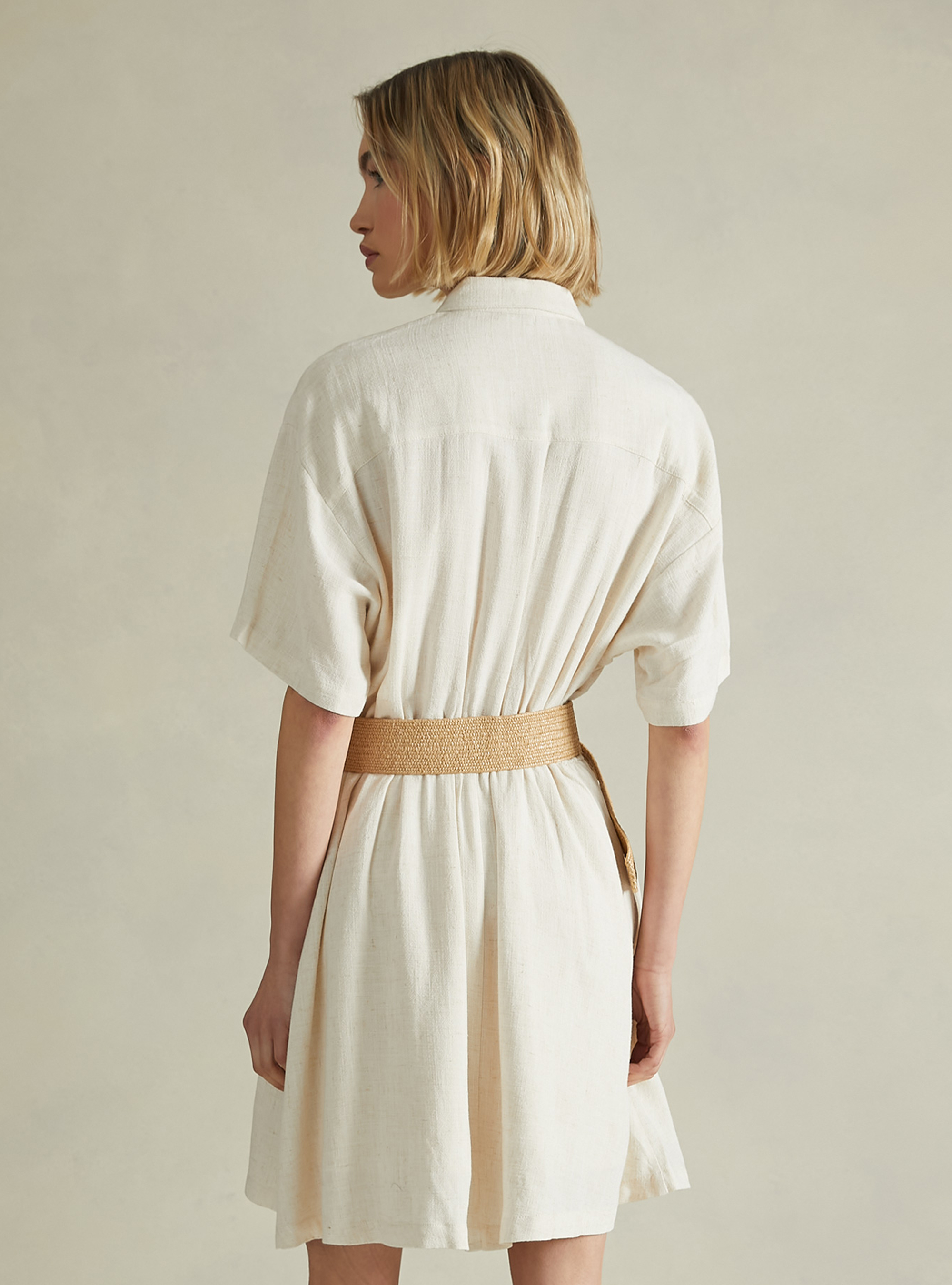 Linen blend shirt dress, MBG3 BEIGE MEL LIGHT