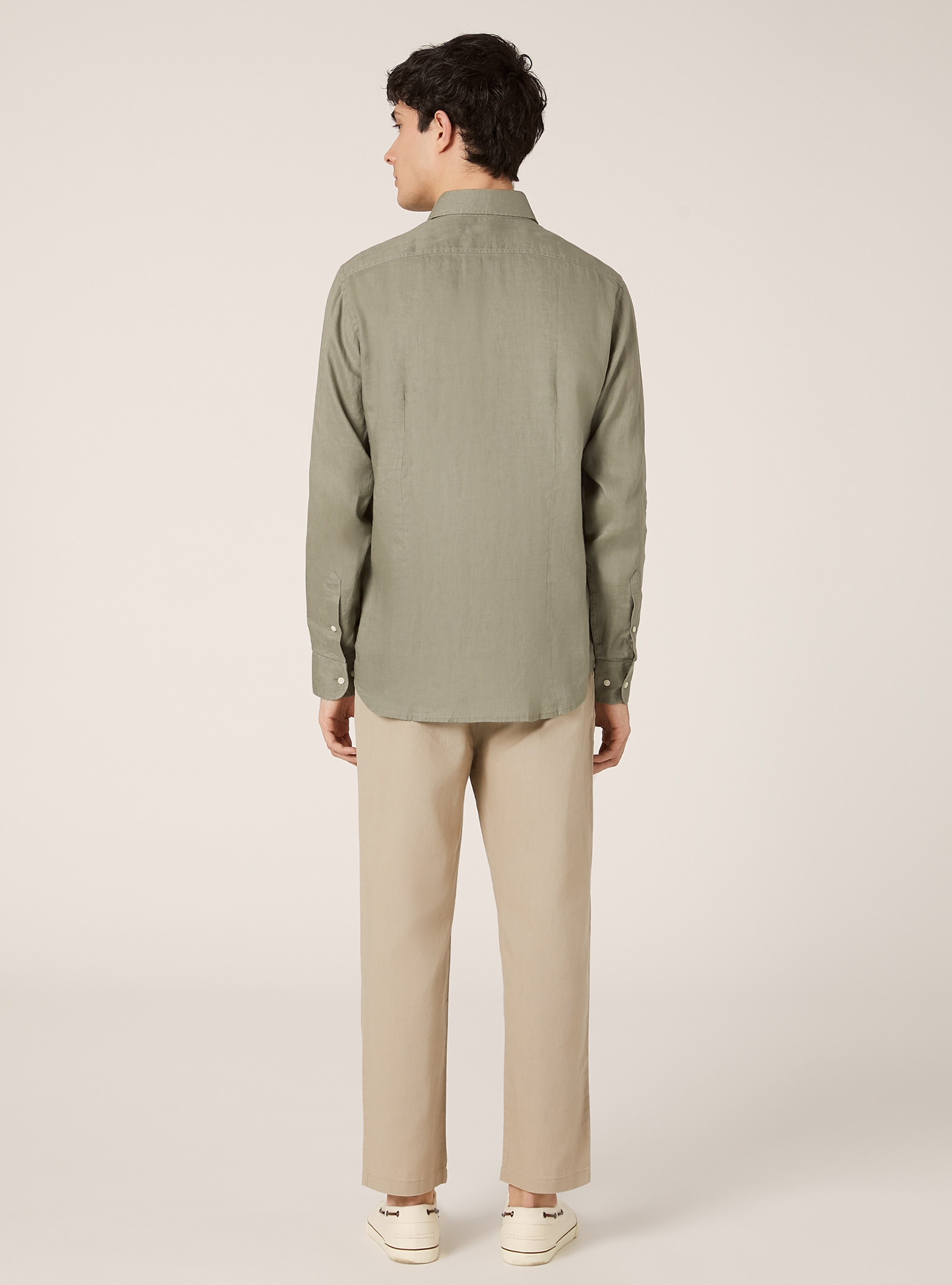 Long-sleeved pure linen shirt, KY2 KAKY MEDIUM