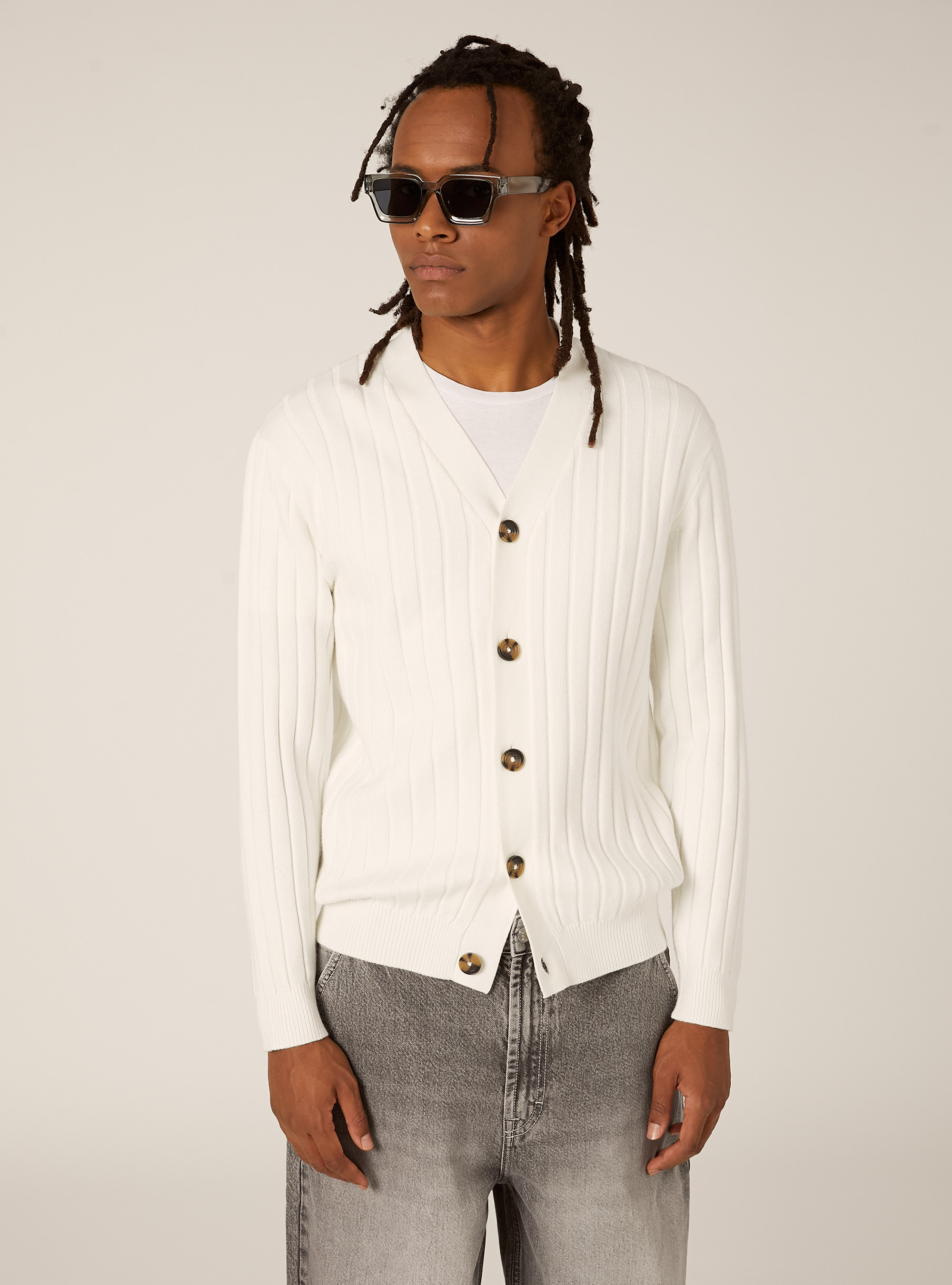 Cardigan  in rib, WH2 WHITE