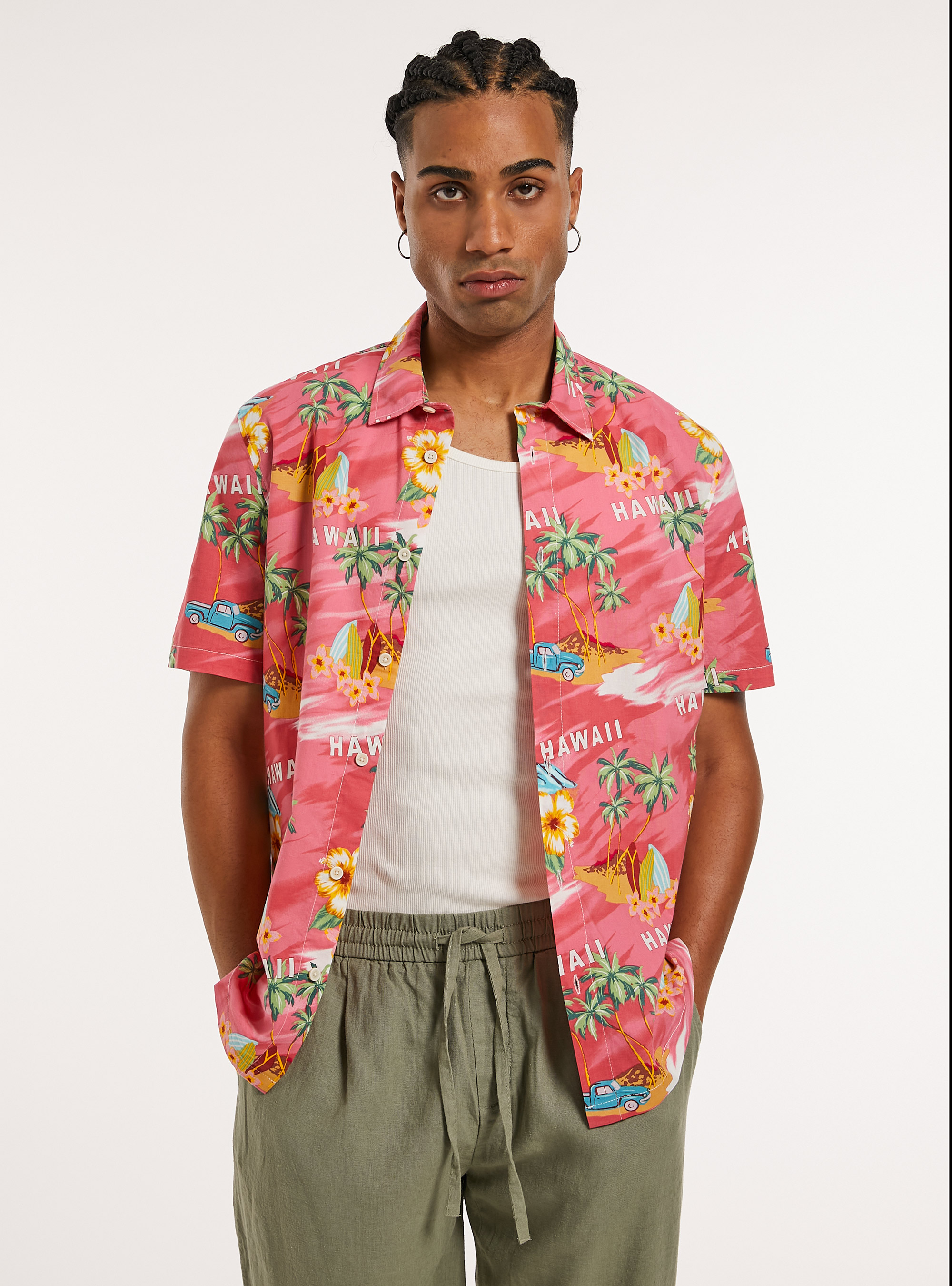 Chemise imprim&eacute;e &agrave; manches courtes, PK1 PINK DARK