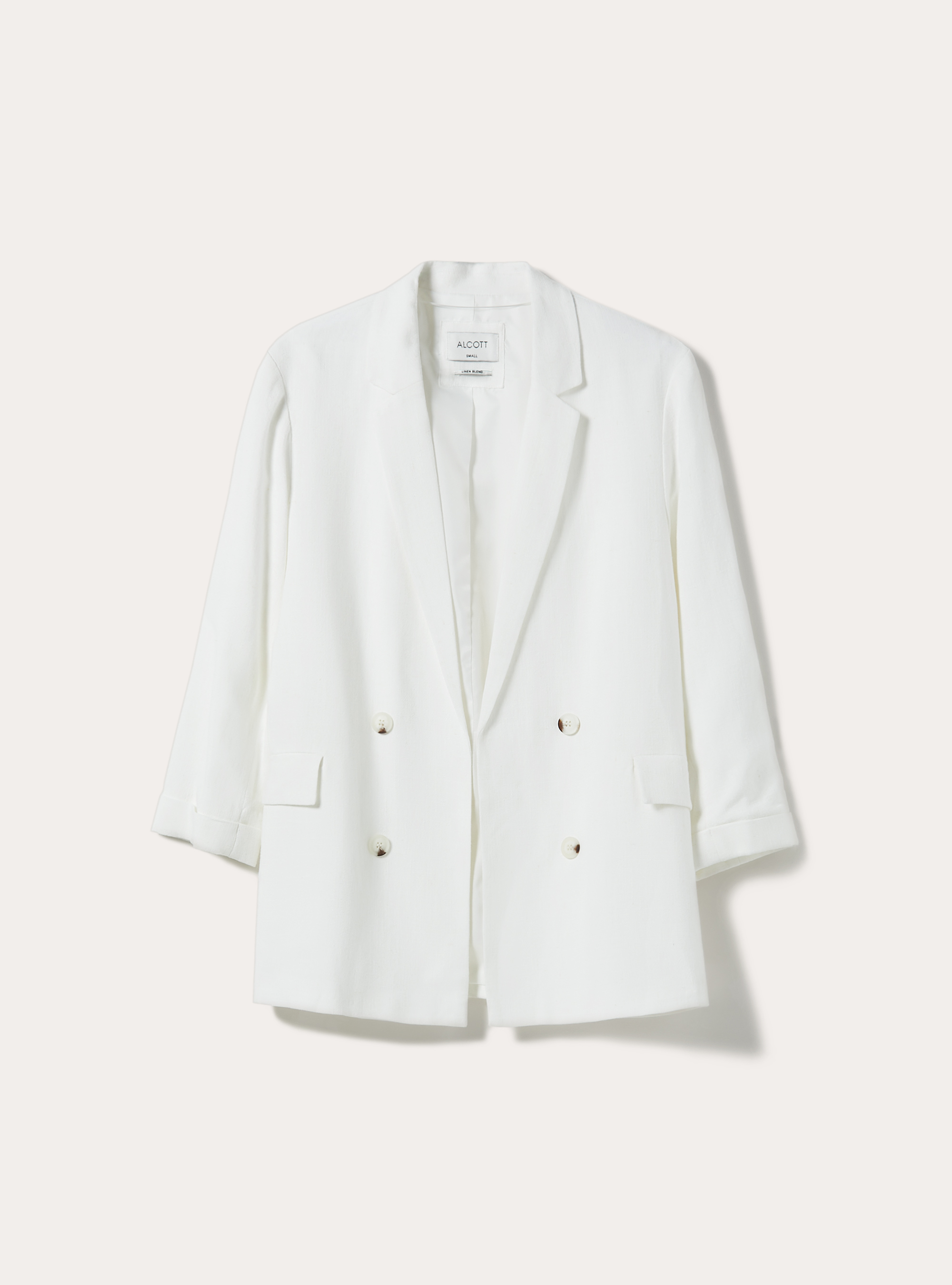 Blazer à double boutonnage en lin mélangé, WH2 WHITE