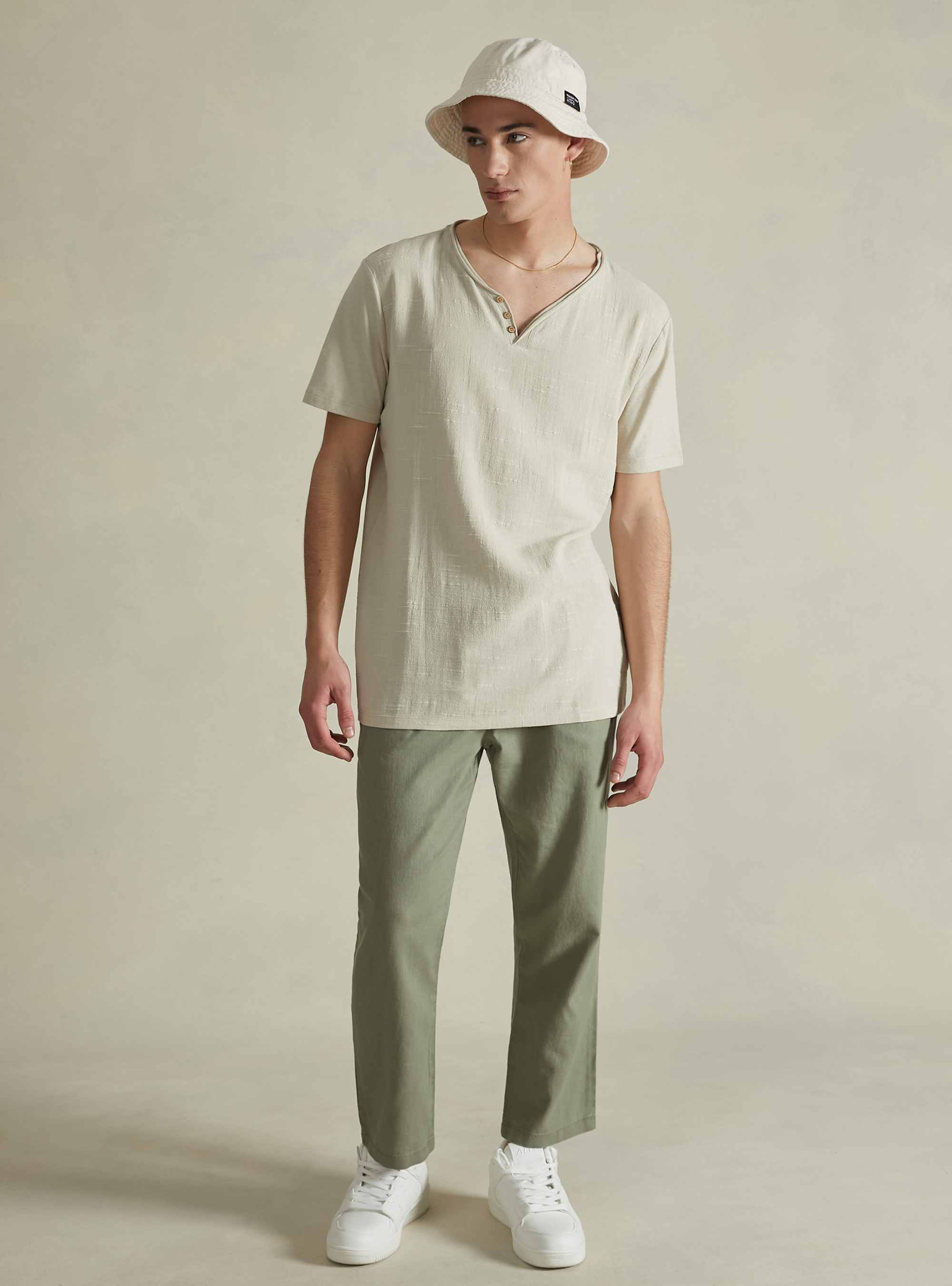 Linen blend V-neck T-shirt, BG3 BEIGE LIGHT