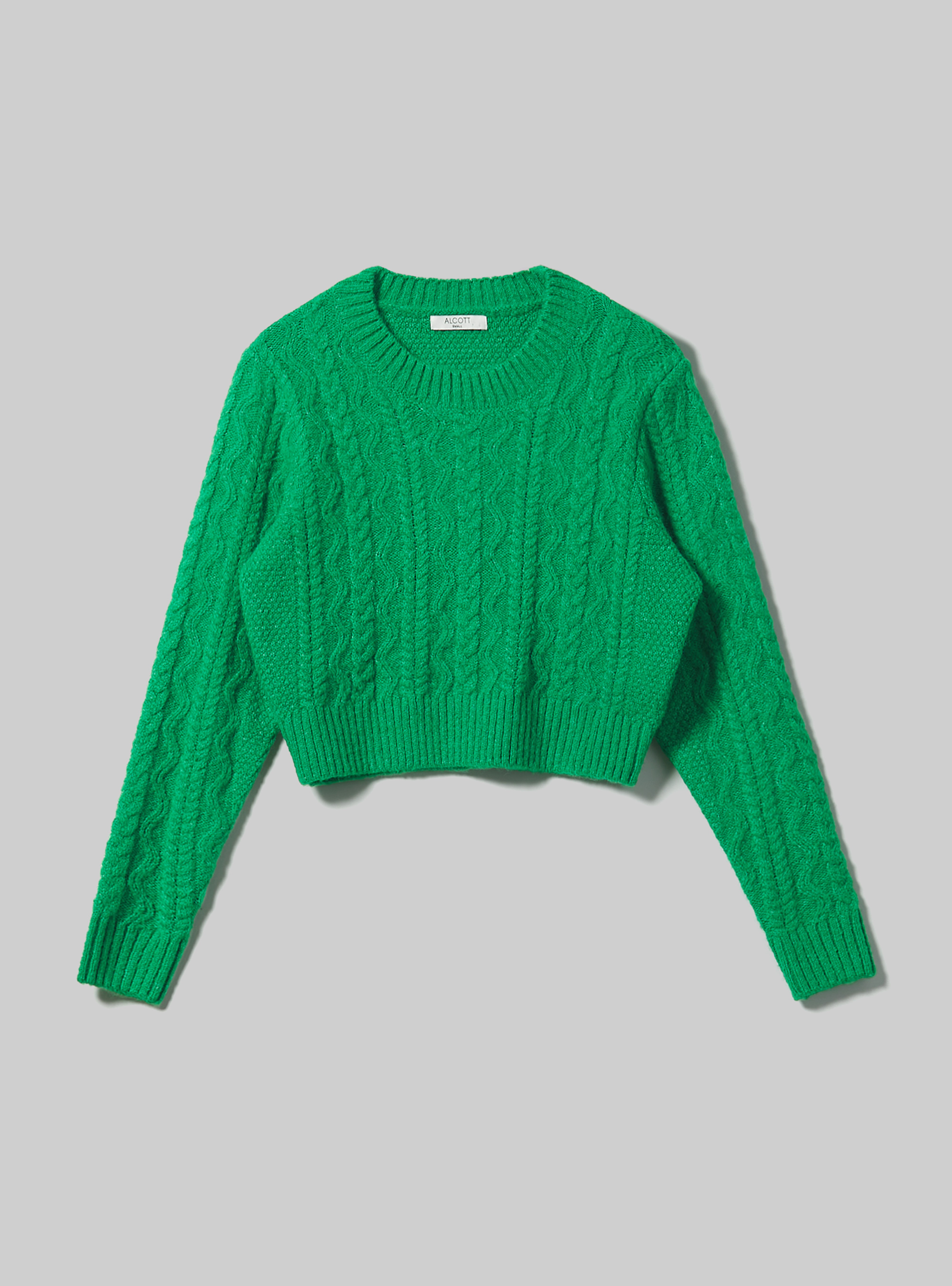Cropped pullover with braids, GN2 GREEN MEDIUM
