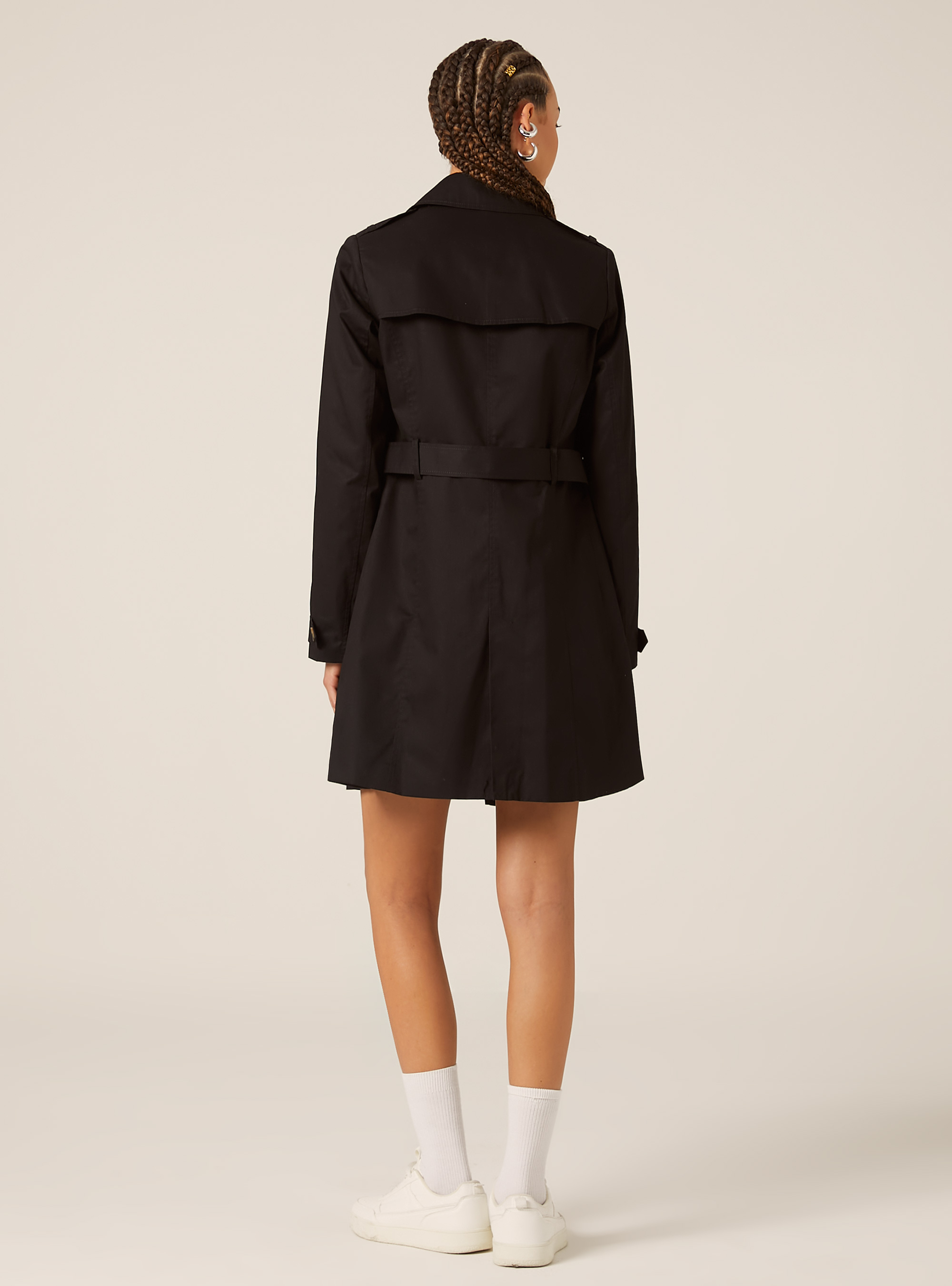 Trench con cintura, BK1 BLACK