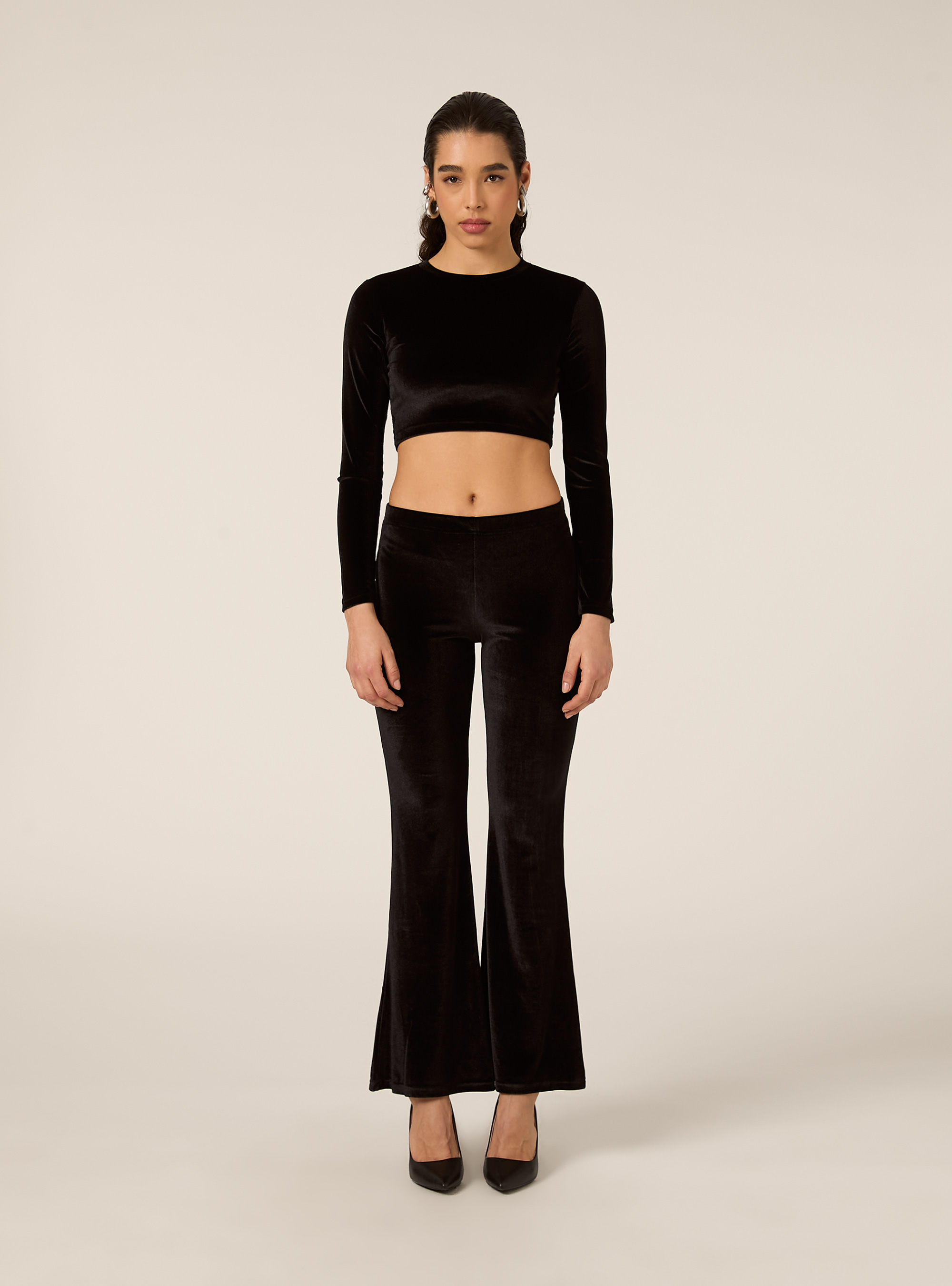 Pantaloni flare in velluto, BK1 BLACK