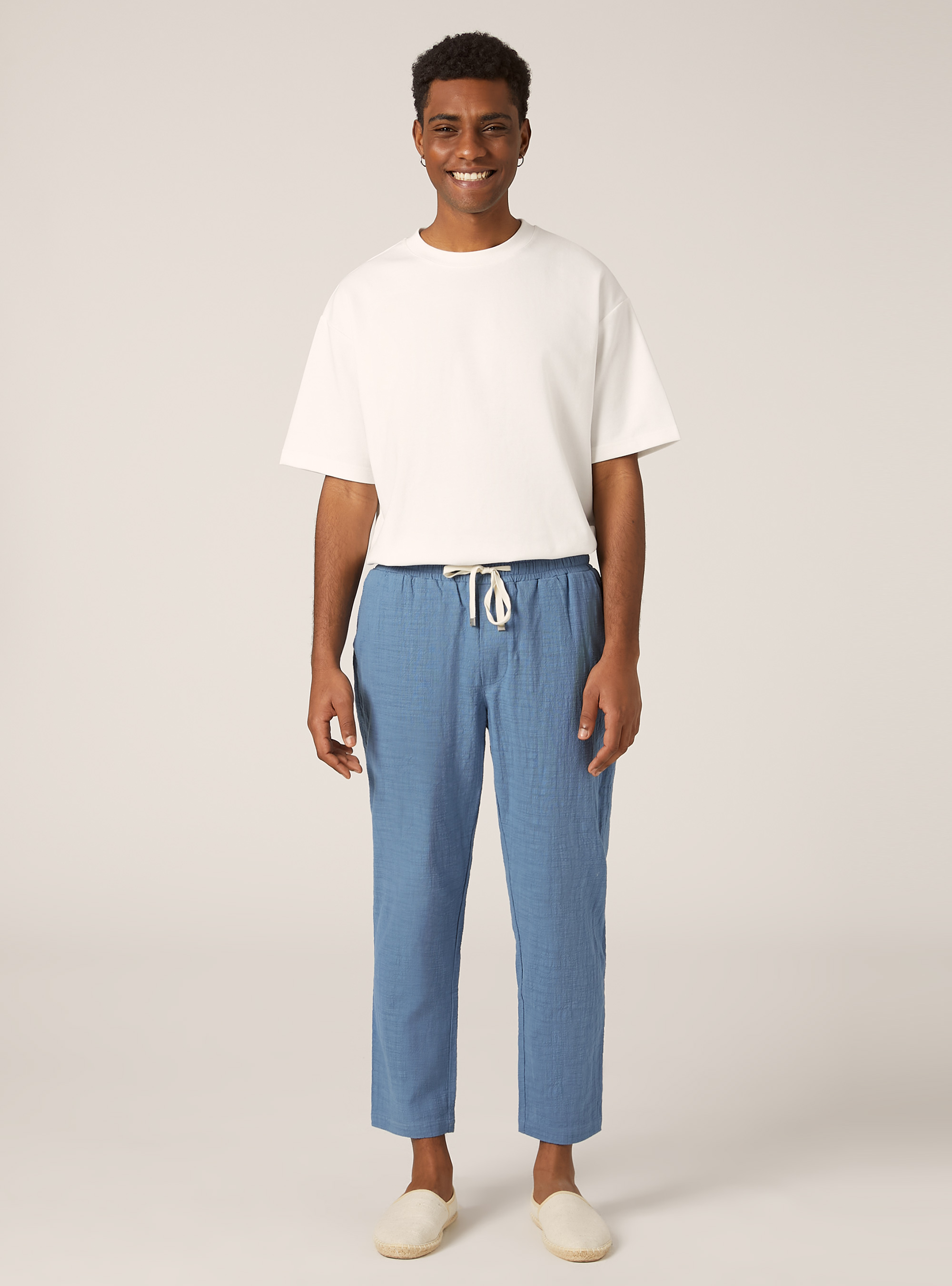 Pantalon en coton avec cordon de serrage à la taille, AZ1 AZURE DARK