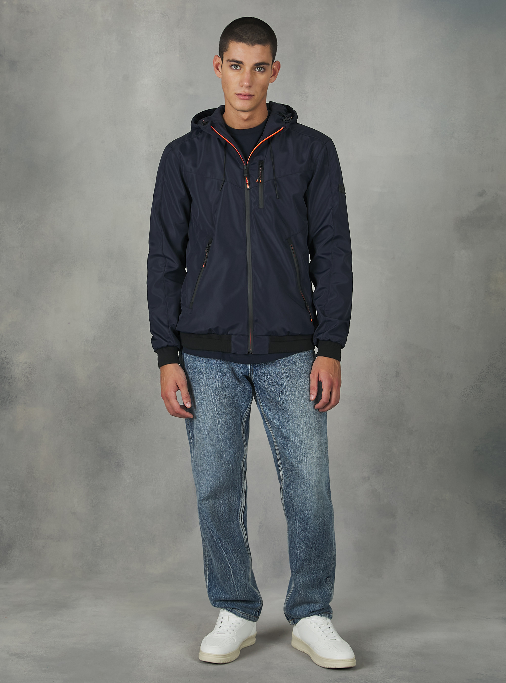 Windproof hooded bomber jacket, NA1 NAVY DARK
