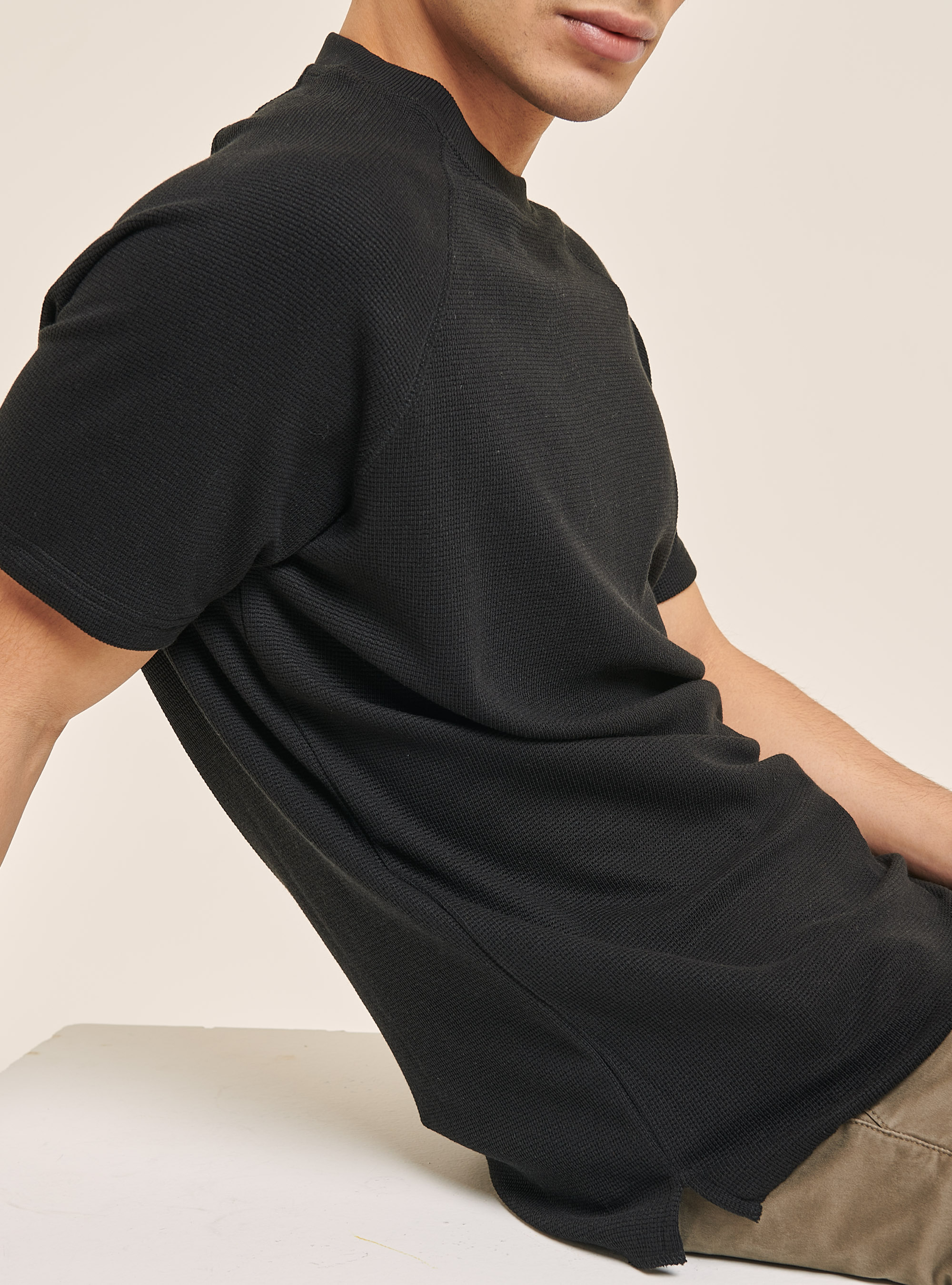 Textured cotton T-shirt, BK1 BLACK