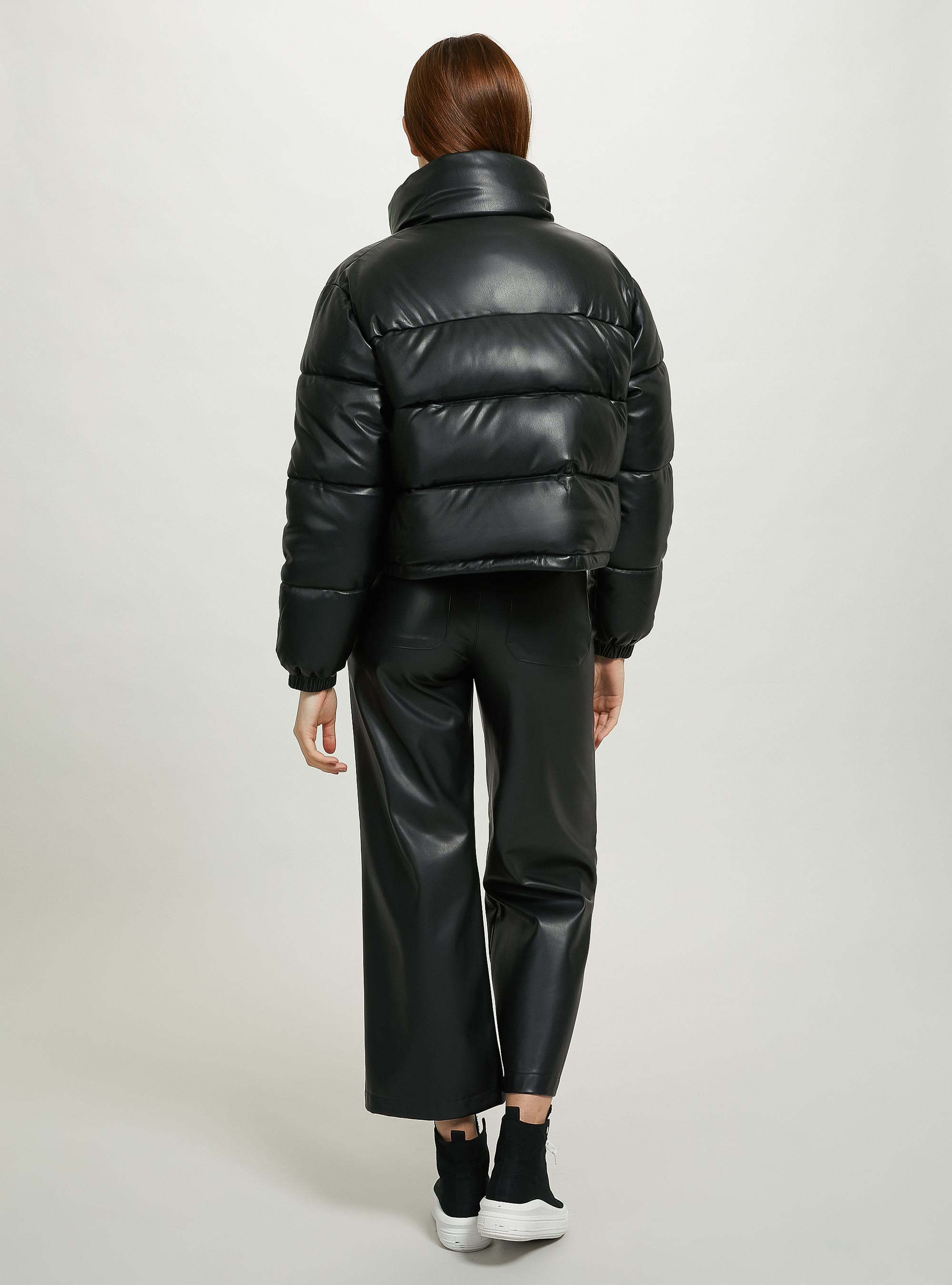 Cropped leather-effect jacket, BK1 BLACK