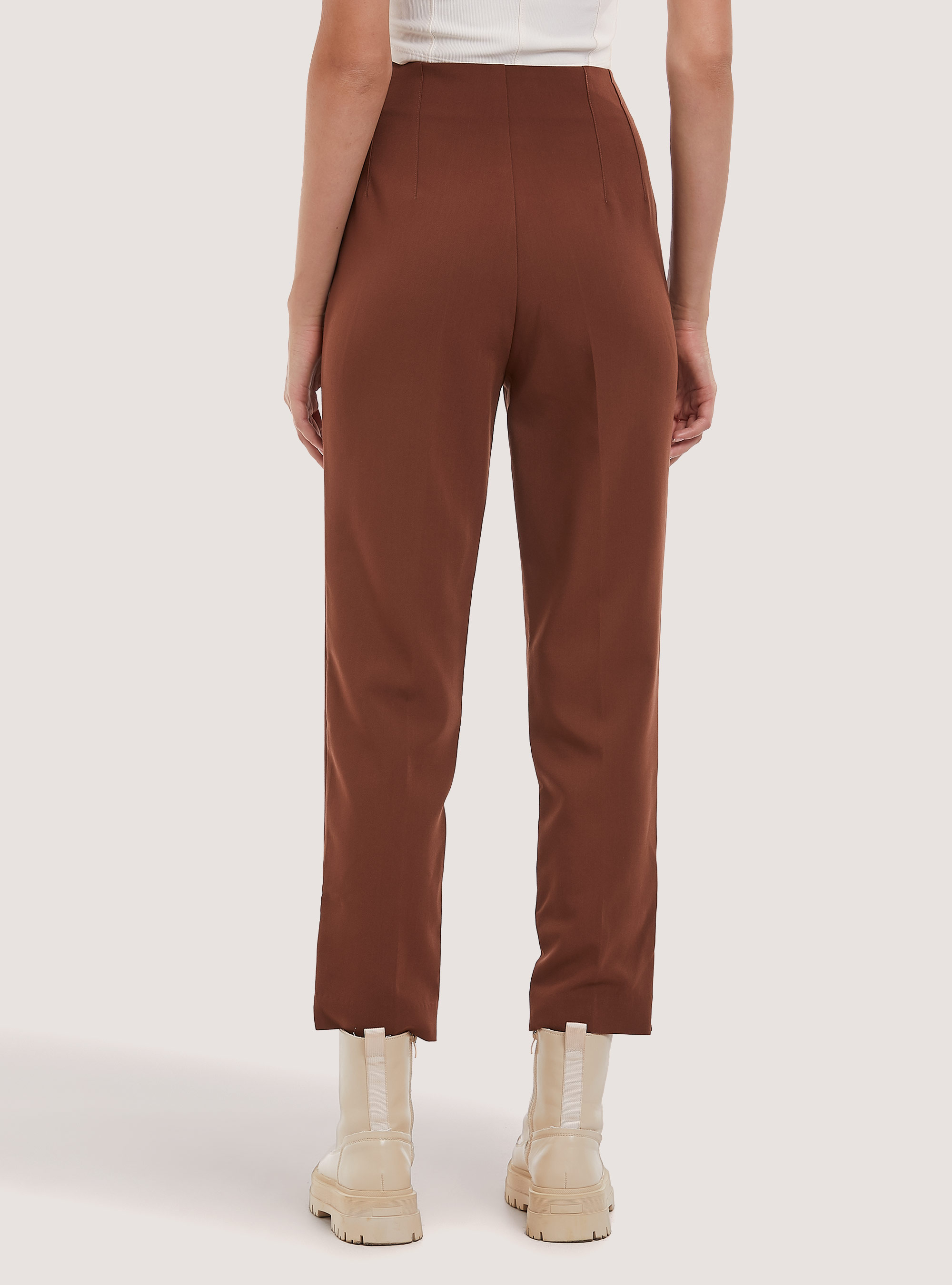 Pantalones de color liso con pinzas, BR2 BROWN MEDIUM