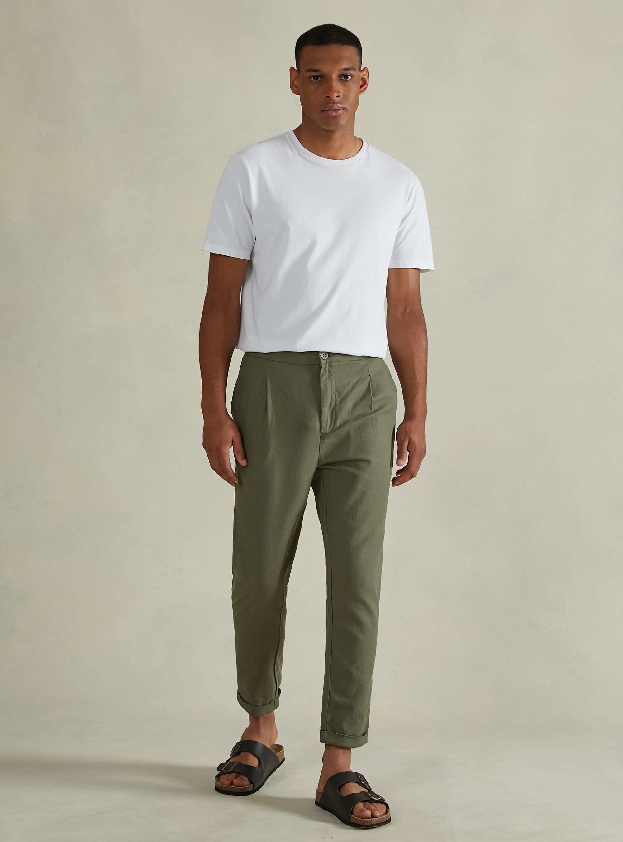 Pantalon en lin m&eacute;lang&eacute; avec pinces, KY2 KAKY MEDIUM