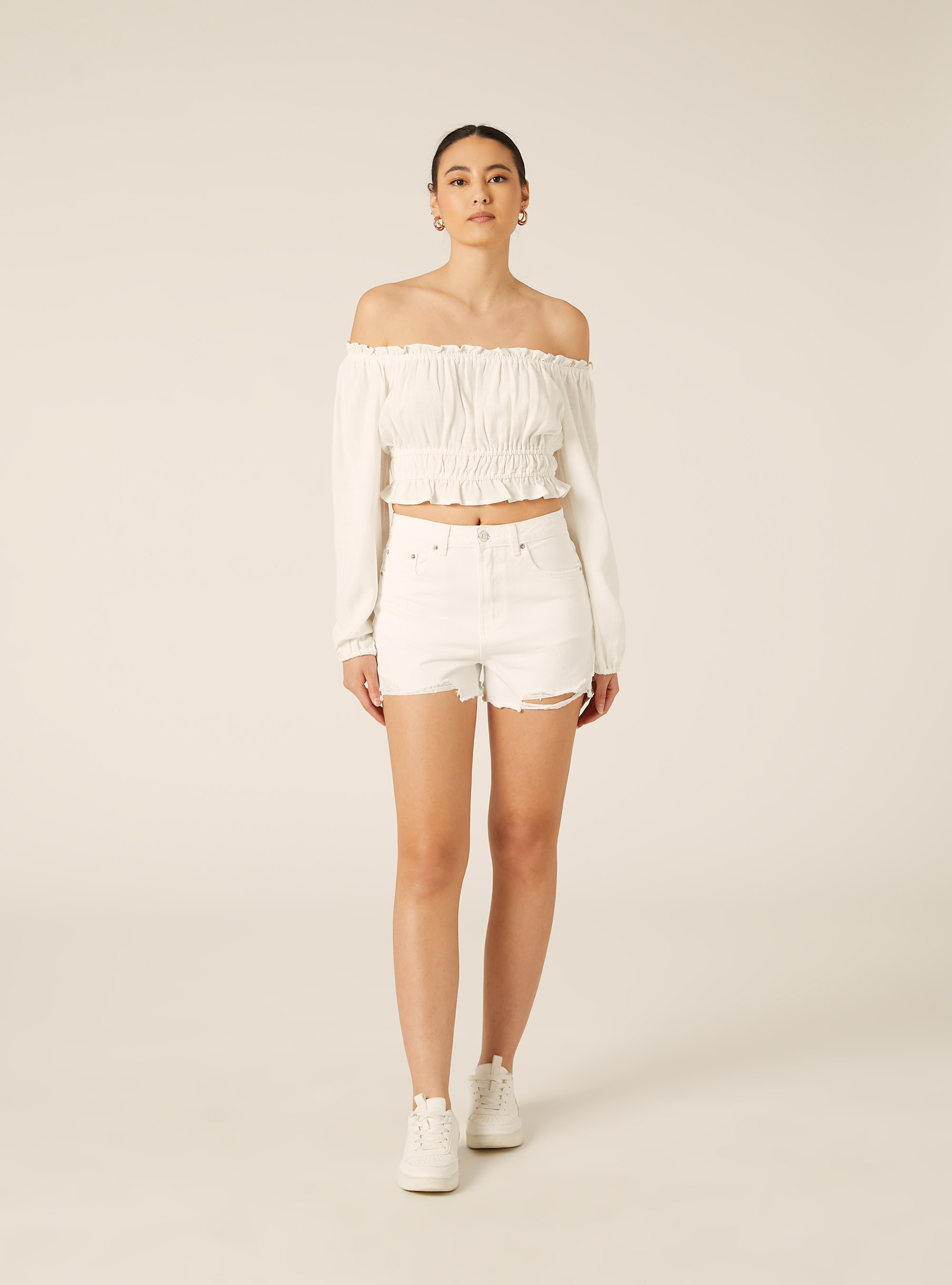 Shorts in denim con rotture, D099 WHITE