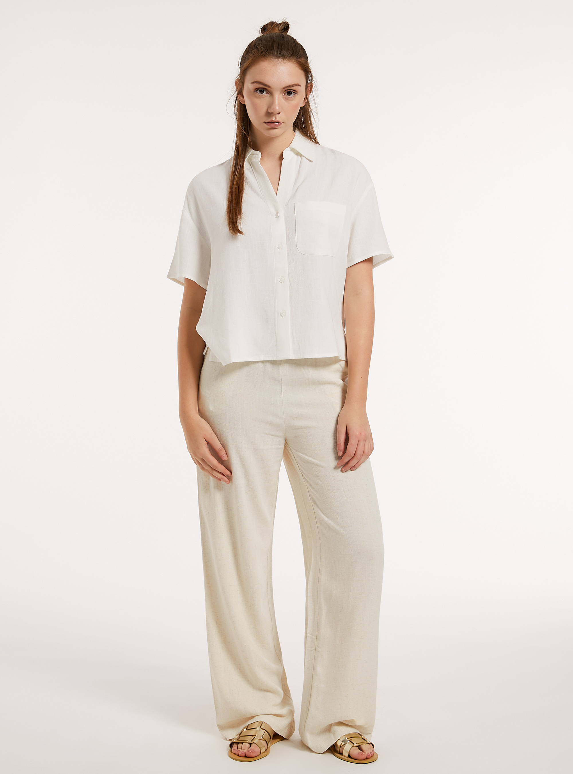 Linen blend cropped shirt, WH2 WHITE