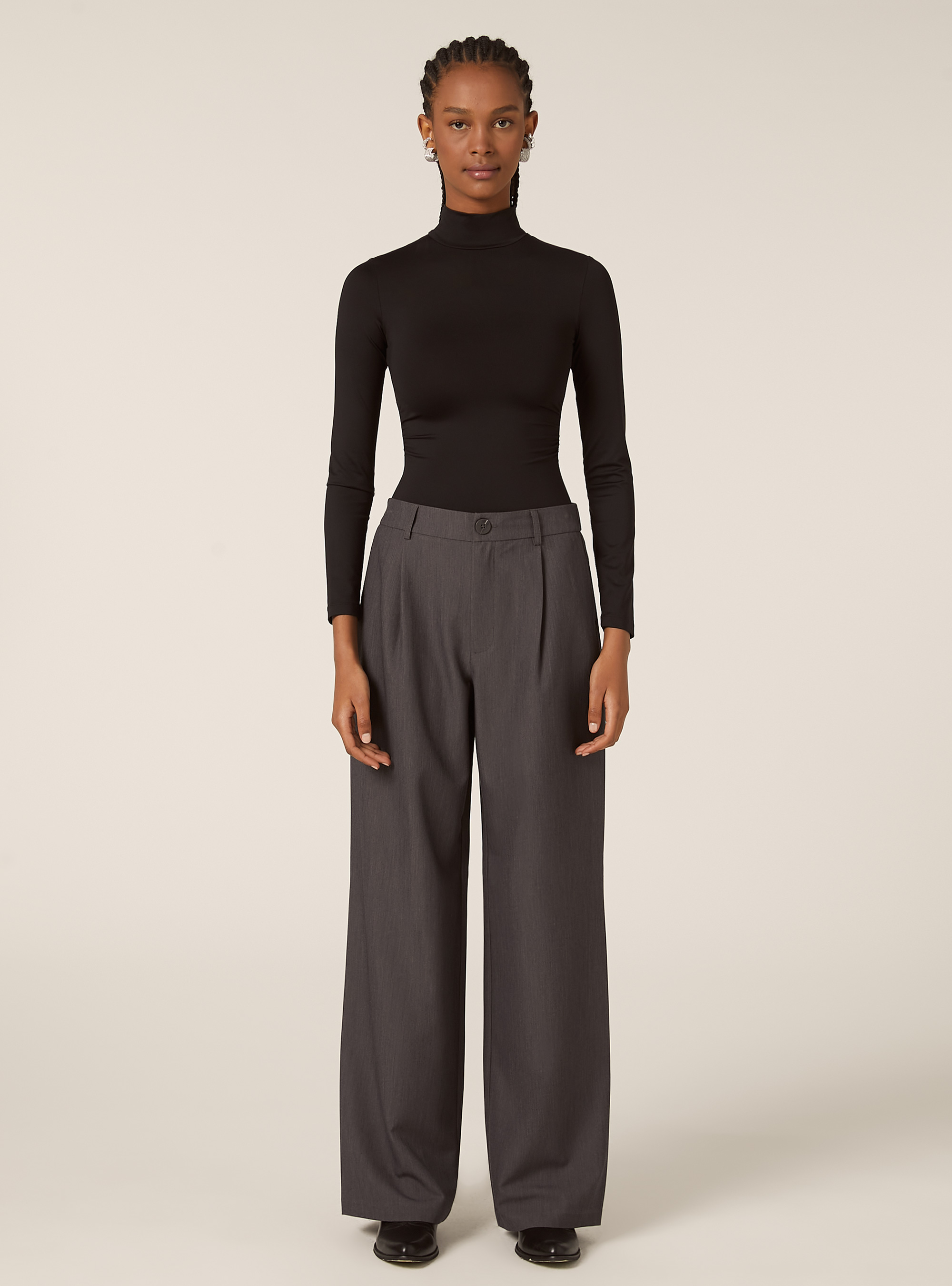 Tailored trousers with pleats, MGY1 GREY MEL DARK