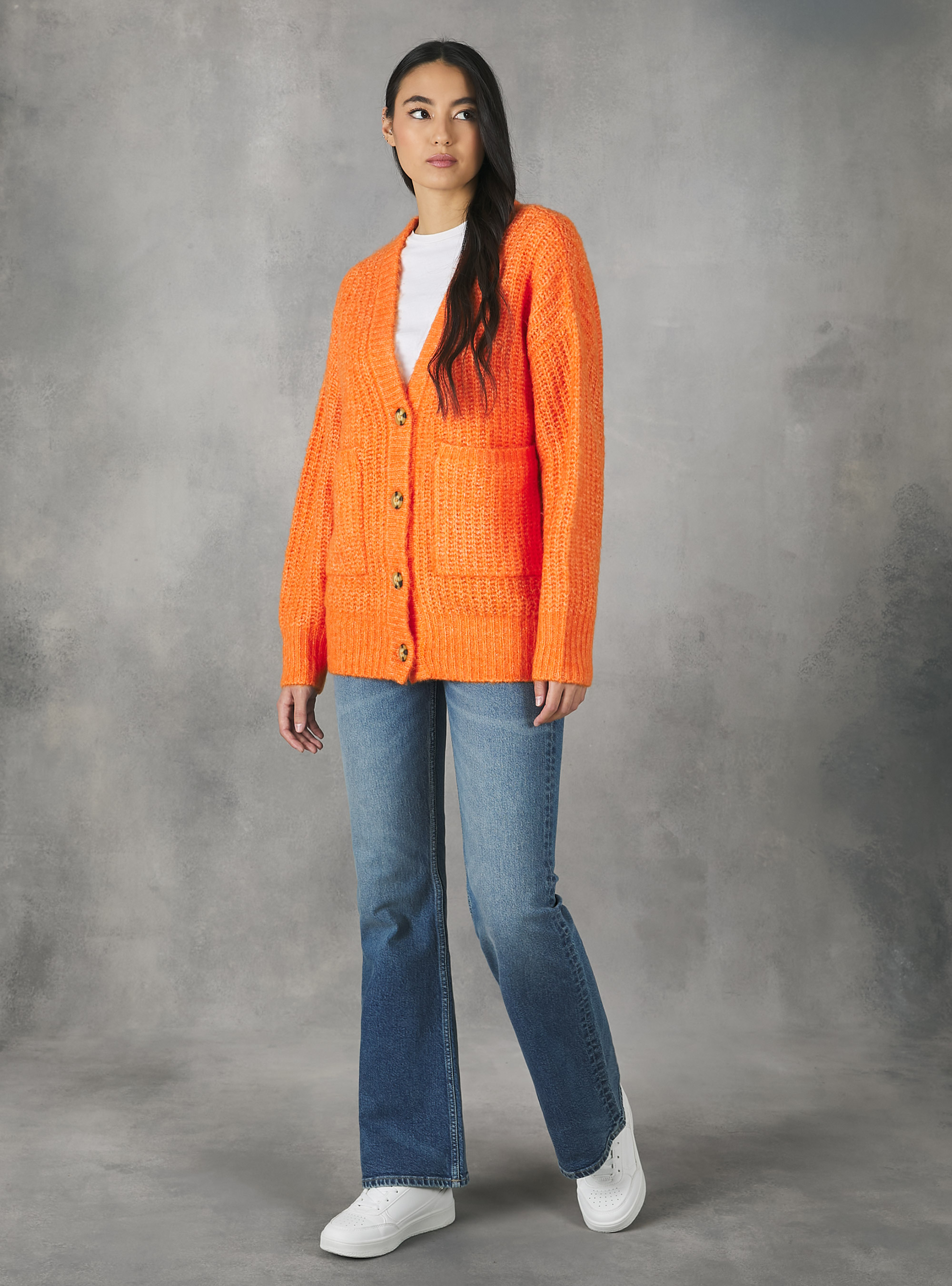 Ribbed cardigan pullover, OR2 ORANGE MED.