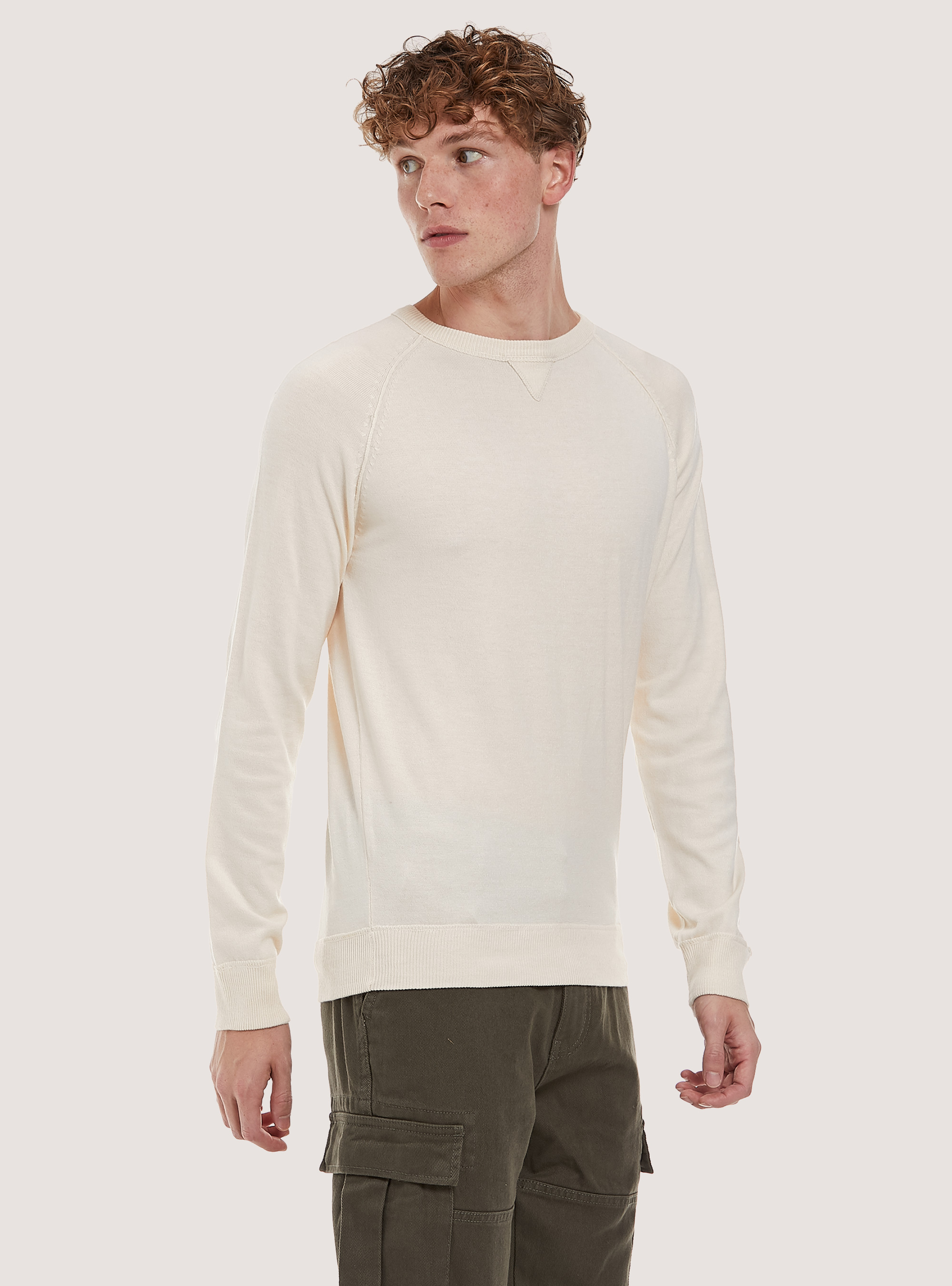Plain-coloured crew-neck pullover, WH1 OFF WHITE